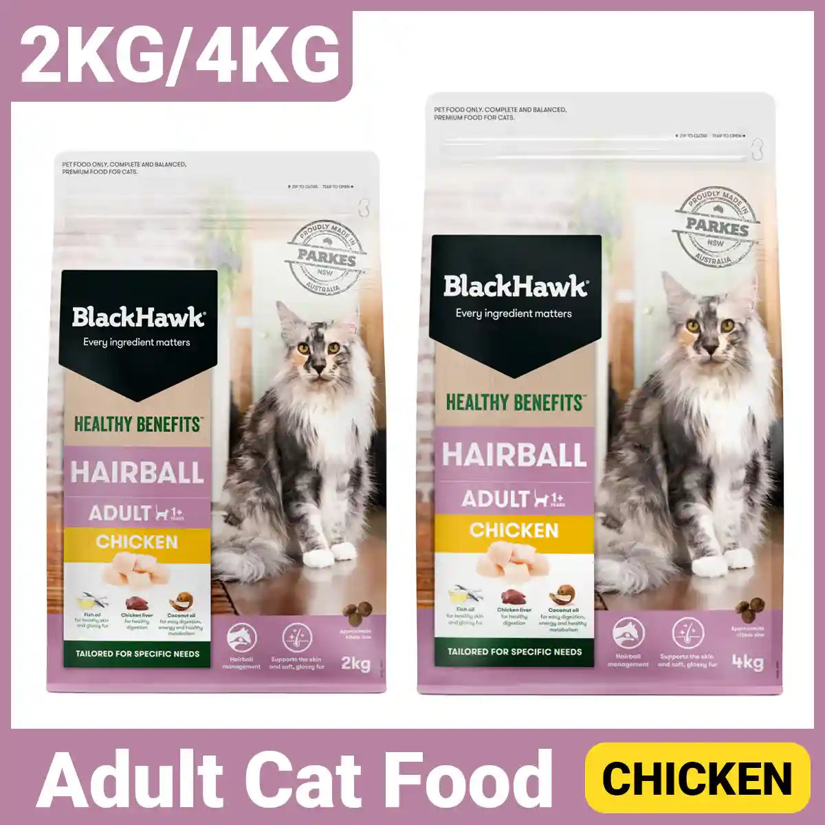 Blacck Hawk Chicken Cat Dry Food Hairball Control Formula 2KG/4KG