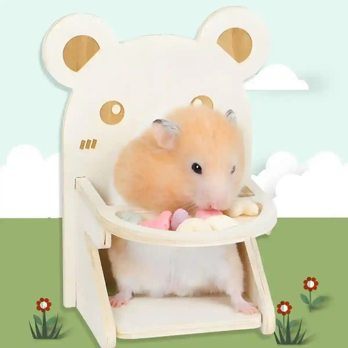 Small Pet Dining Chair for Hamsters & Small Pets Wooden Feeding Chair