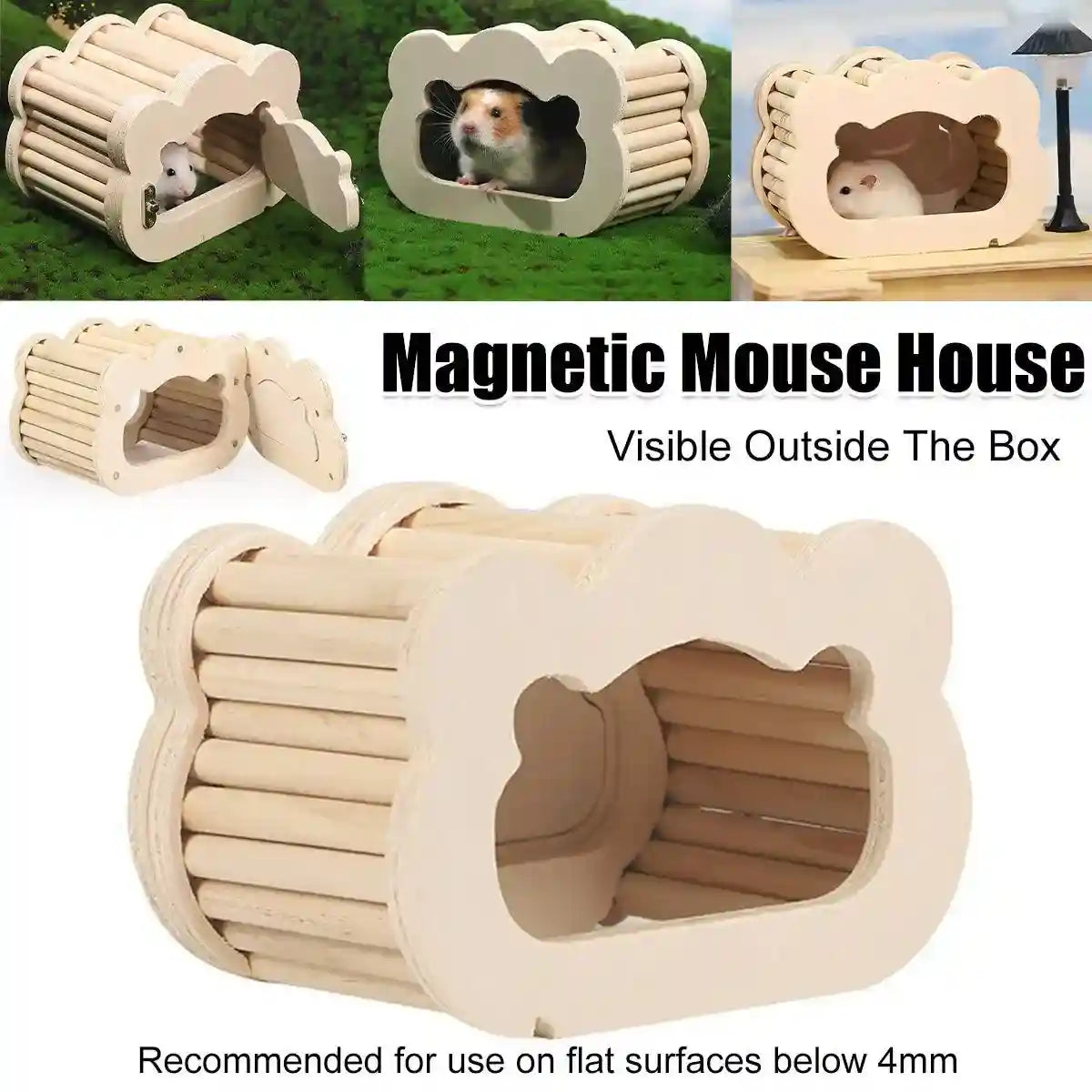 Magnetic Mouse House Wooden Hamster Hideout with Visible Design