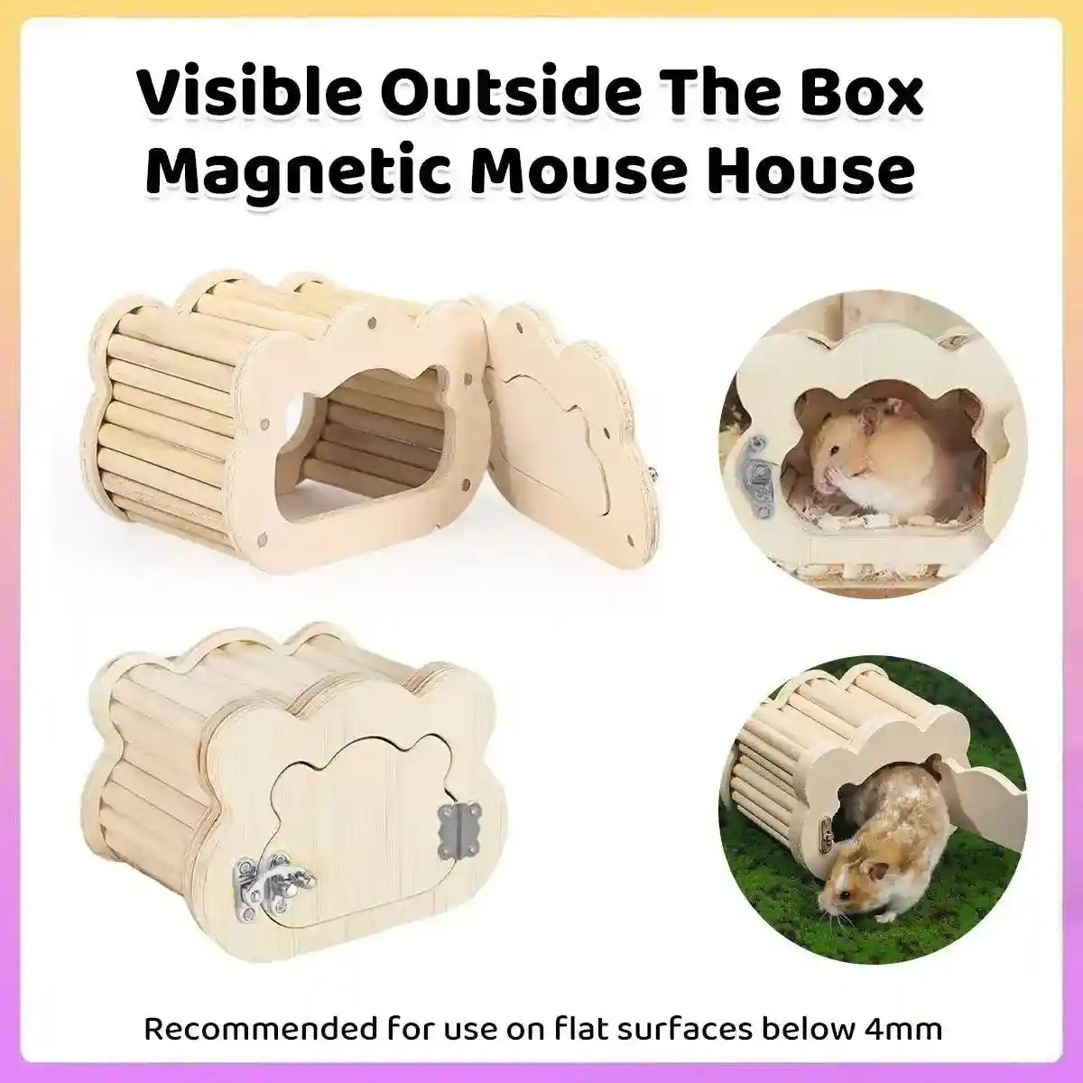 Magnetic Mouse House Wooden Hamster Hideout with Visible Design