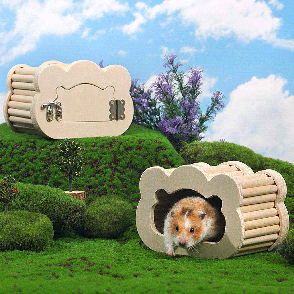 Magnetic Mouse House Wooden Hamster Hideout with Visible Design
