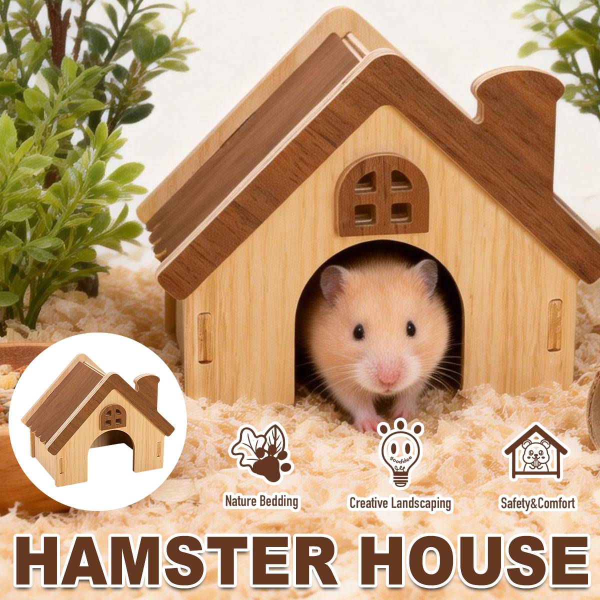 Wooden Hamster House Small Pet Hideout Shelter