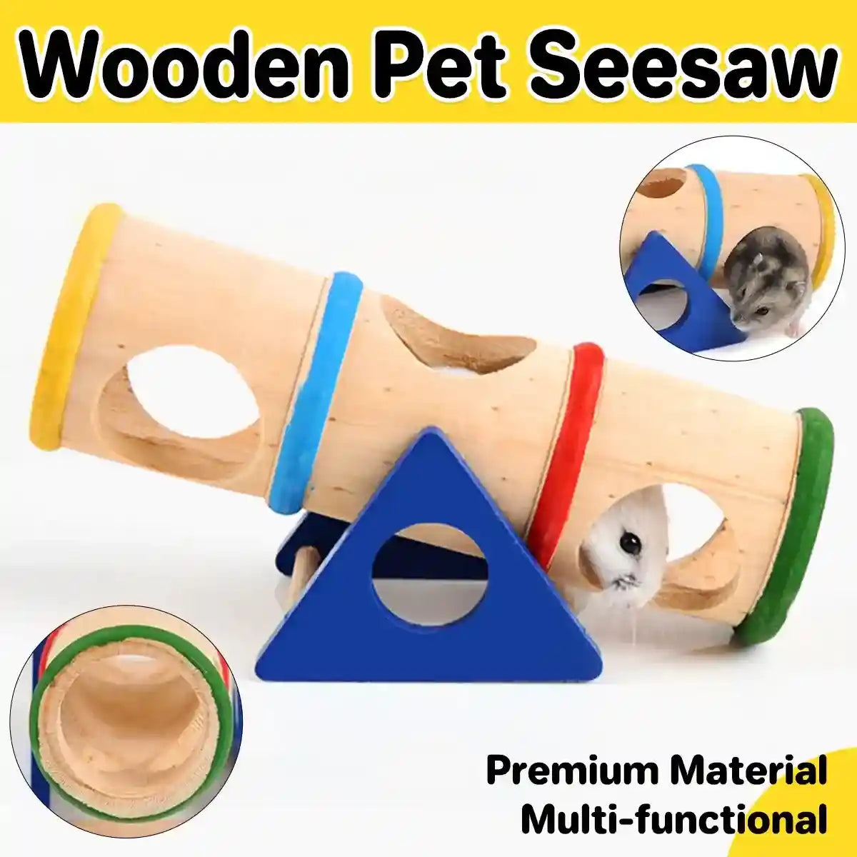 interactive wooden hamster toy tunnel and seesaw