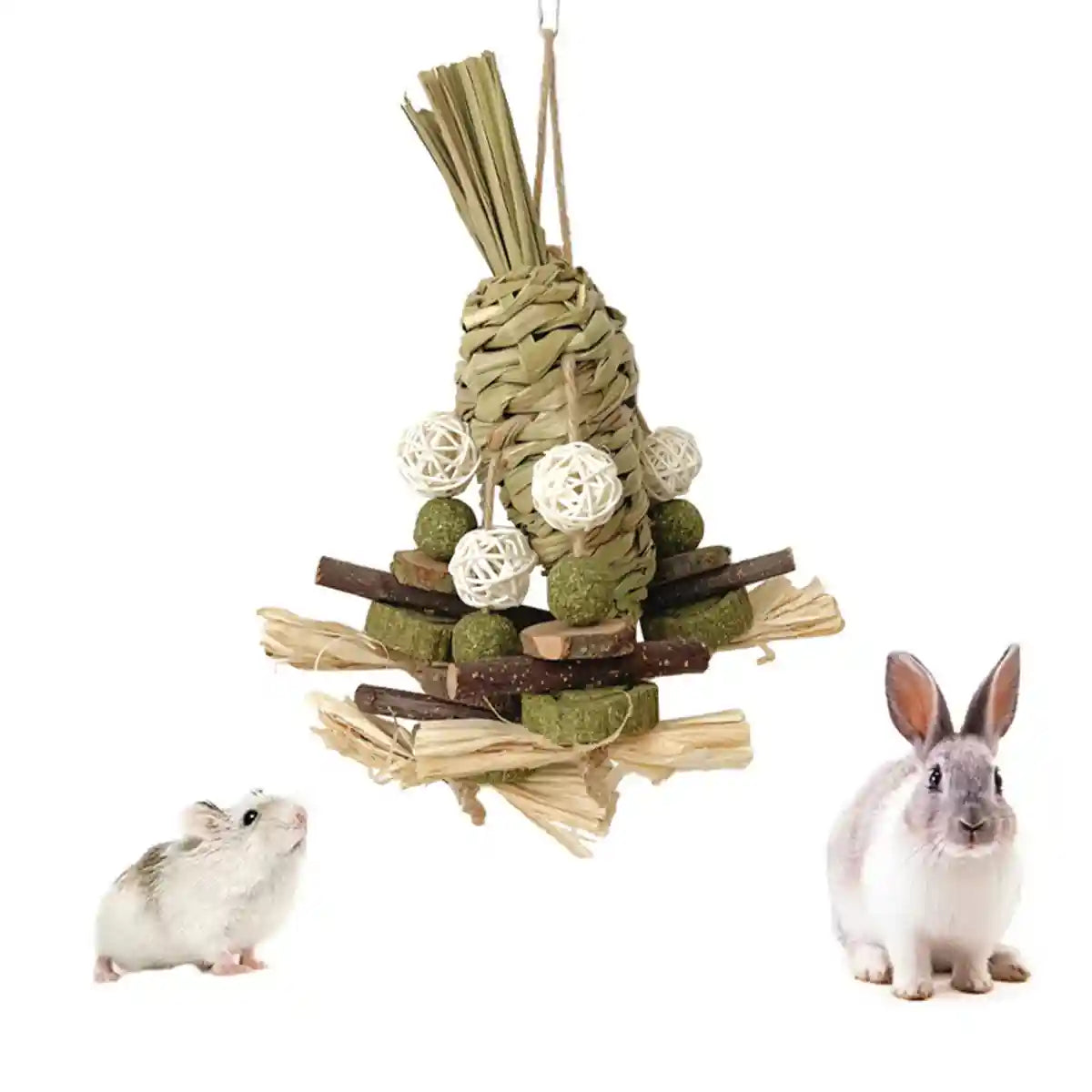 Small Pet Chew Toy Apple Branch & Carrot Cake Molar Treat for Rabbits & Hamsters