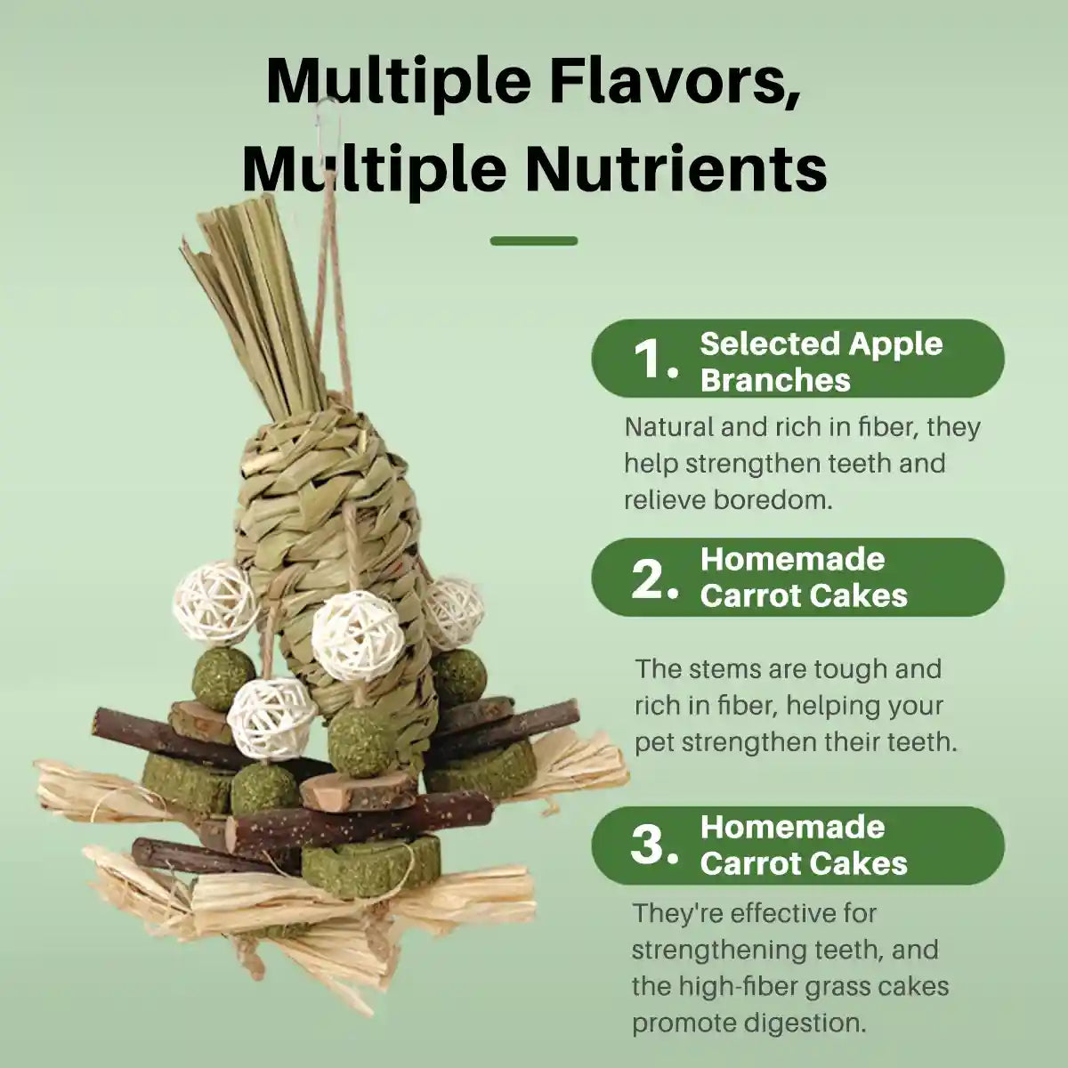 Small Pet Chew Toy Apple Branch & Carrot Cake Molar Treat for Rabbits & Hamsters