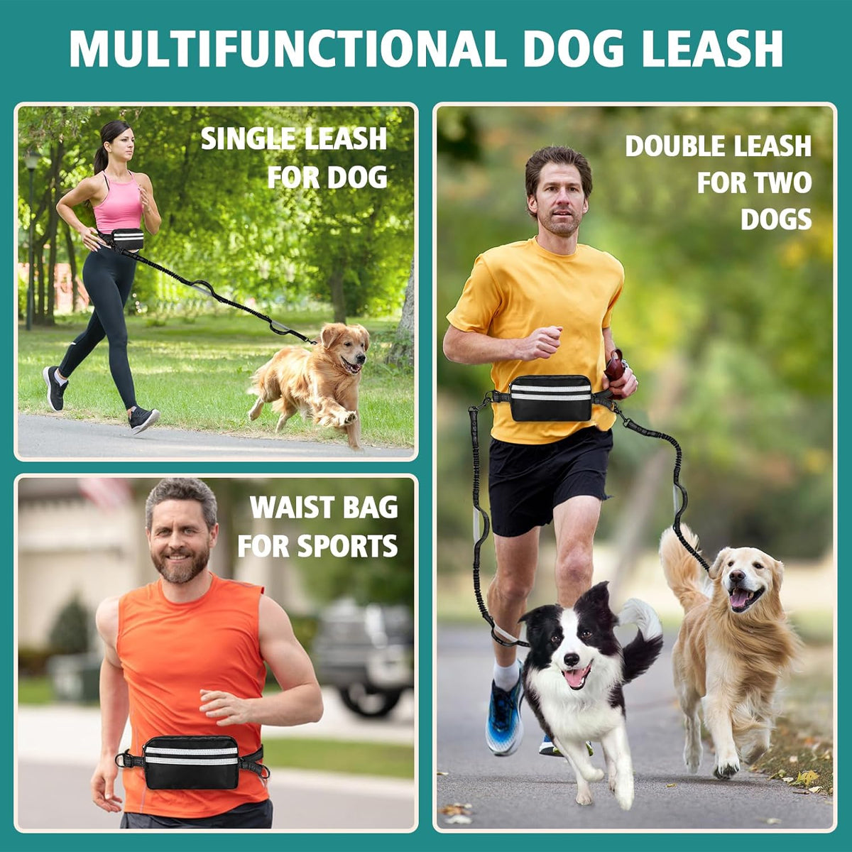 Hands-Free Dog Leash With Waist Belt