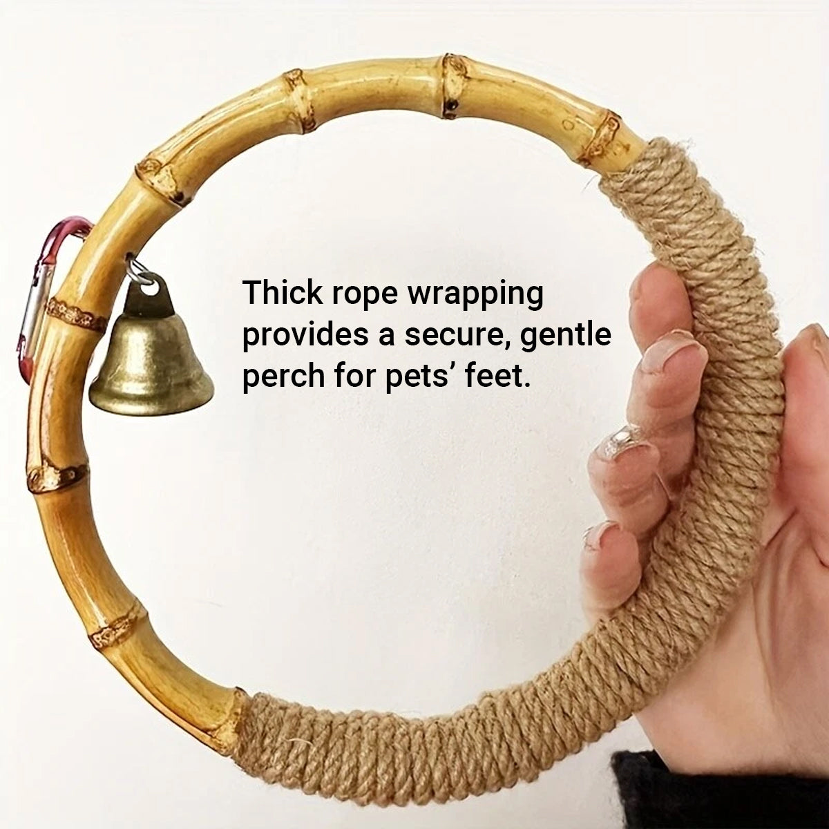 Hanging Bird Toy Natural Bamboo Ring Perch with Bell