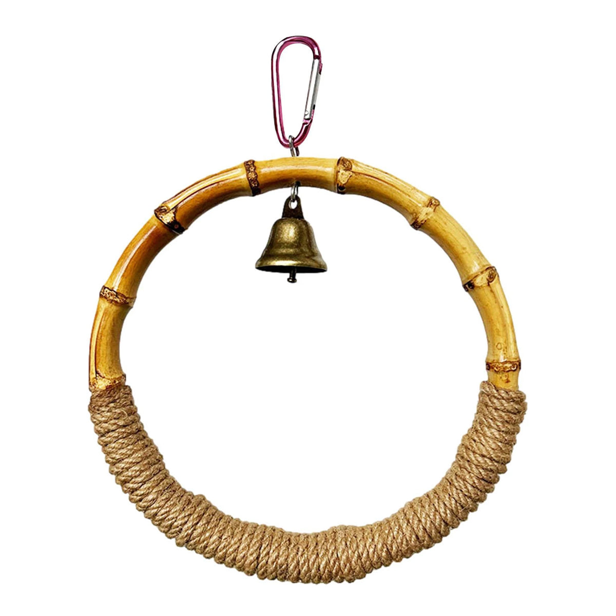 Hanging Bird Toy Natural Bamboo Ring Perch with Bell