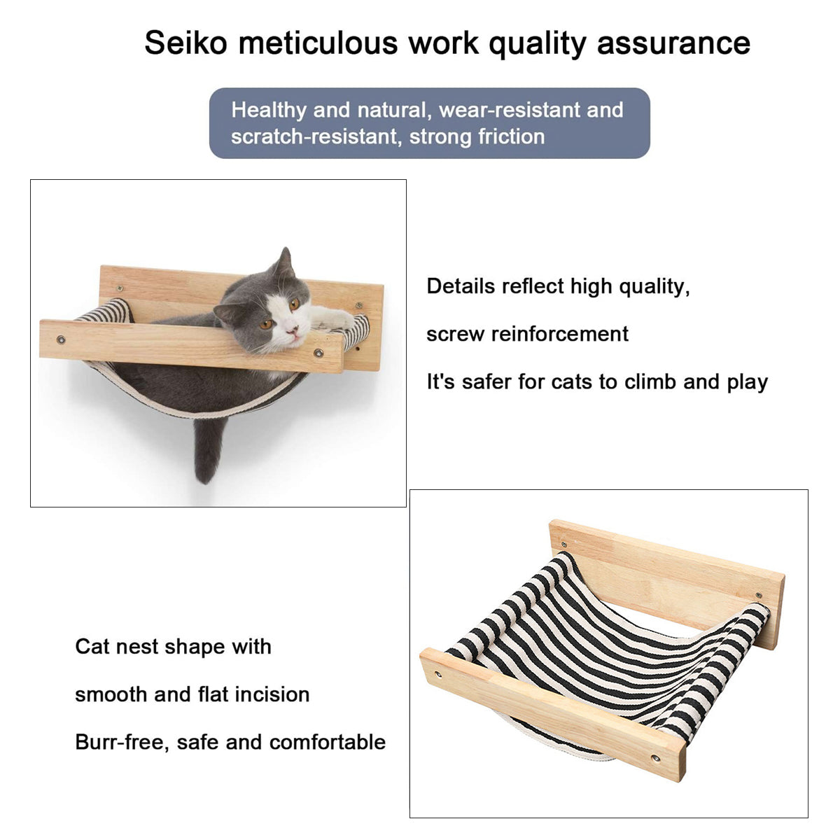 Solid Wood Wall-Mounted Cat Hammock Space-Saving Cozy Cat Bed