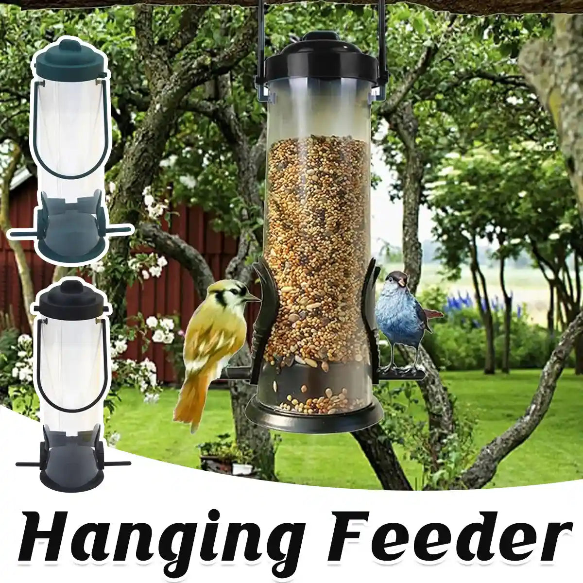 Hanging Bird Feeder With Transparent Seed Hopper