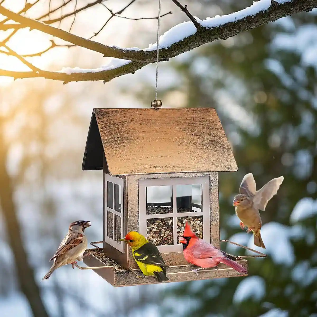 Hanging Metal Bird Feeder – Weatherproof Outdoor Bird Seed Feeder