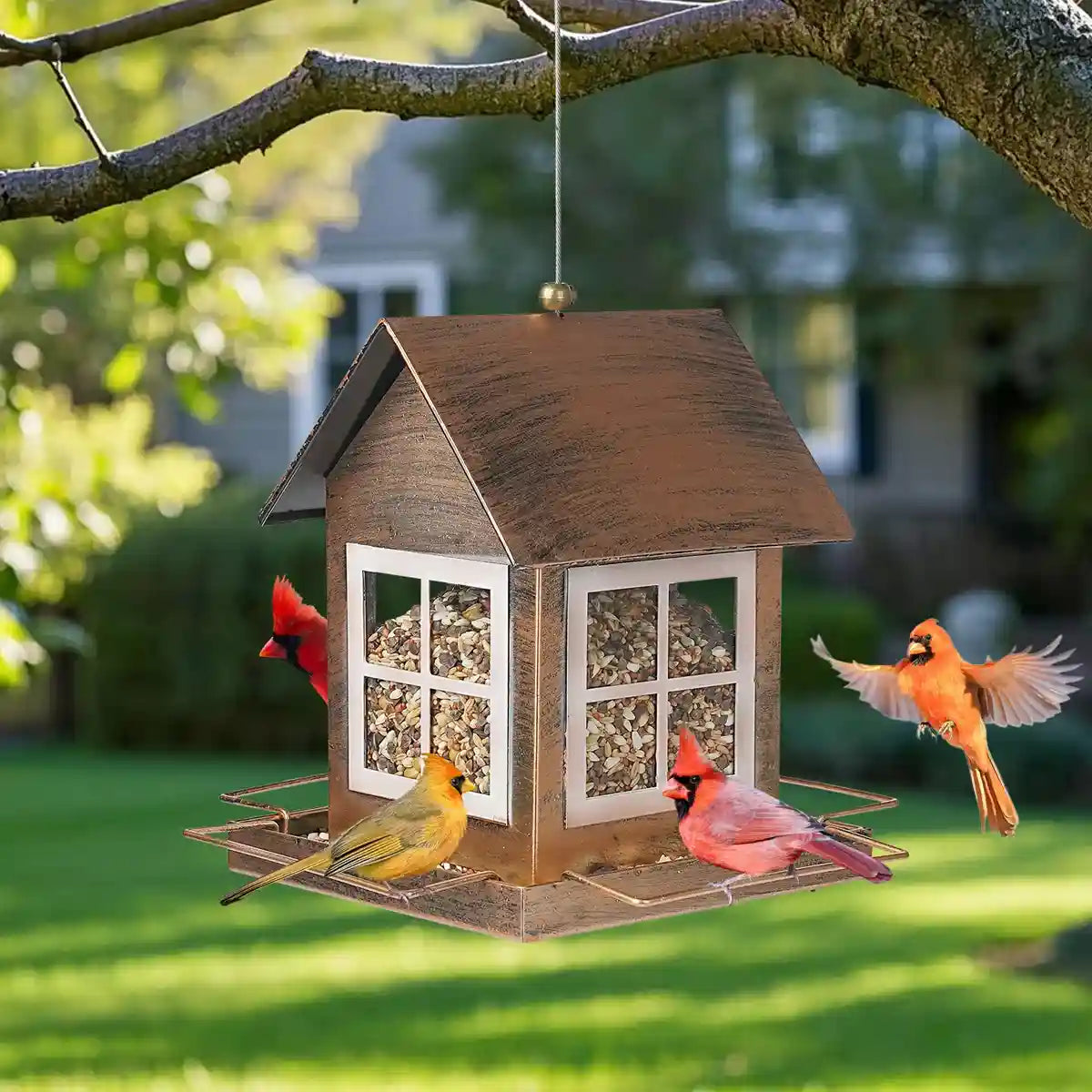Hanging Metal Bird Feeder – Weatherproof Outdoor Bird Seed Feeder