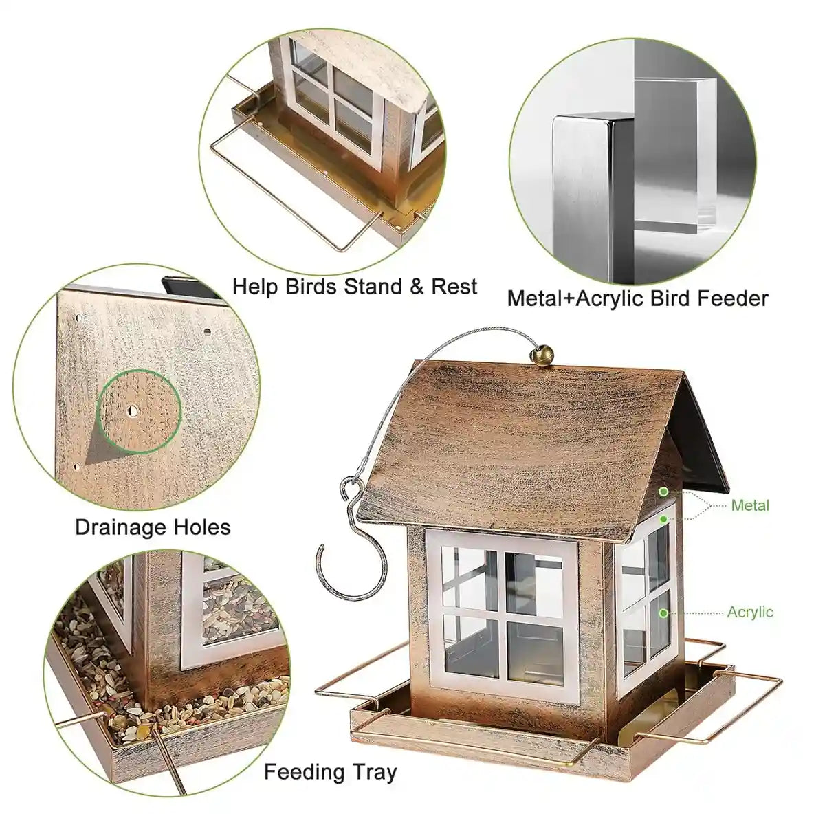 Hanging Metal Bird Feeder – Weatherproof Outdoor Bird Seed Feeder
