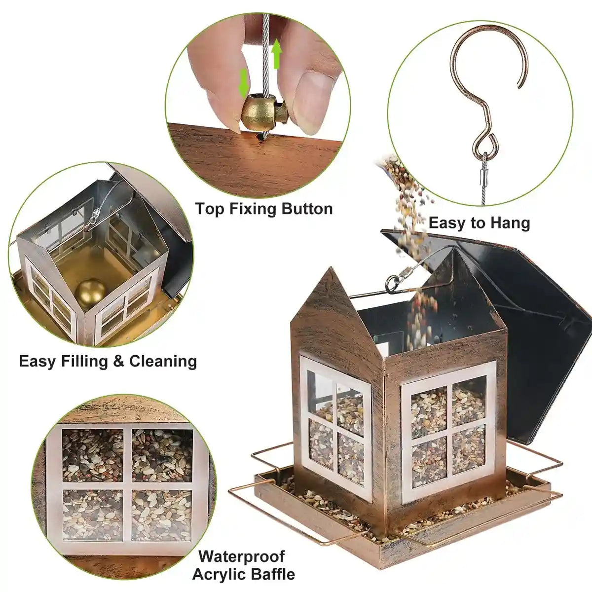 Hanging Metal Bird Feeder – Weatherproof Outdoor Bird Seed Feeder