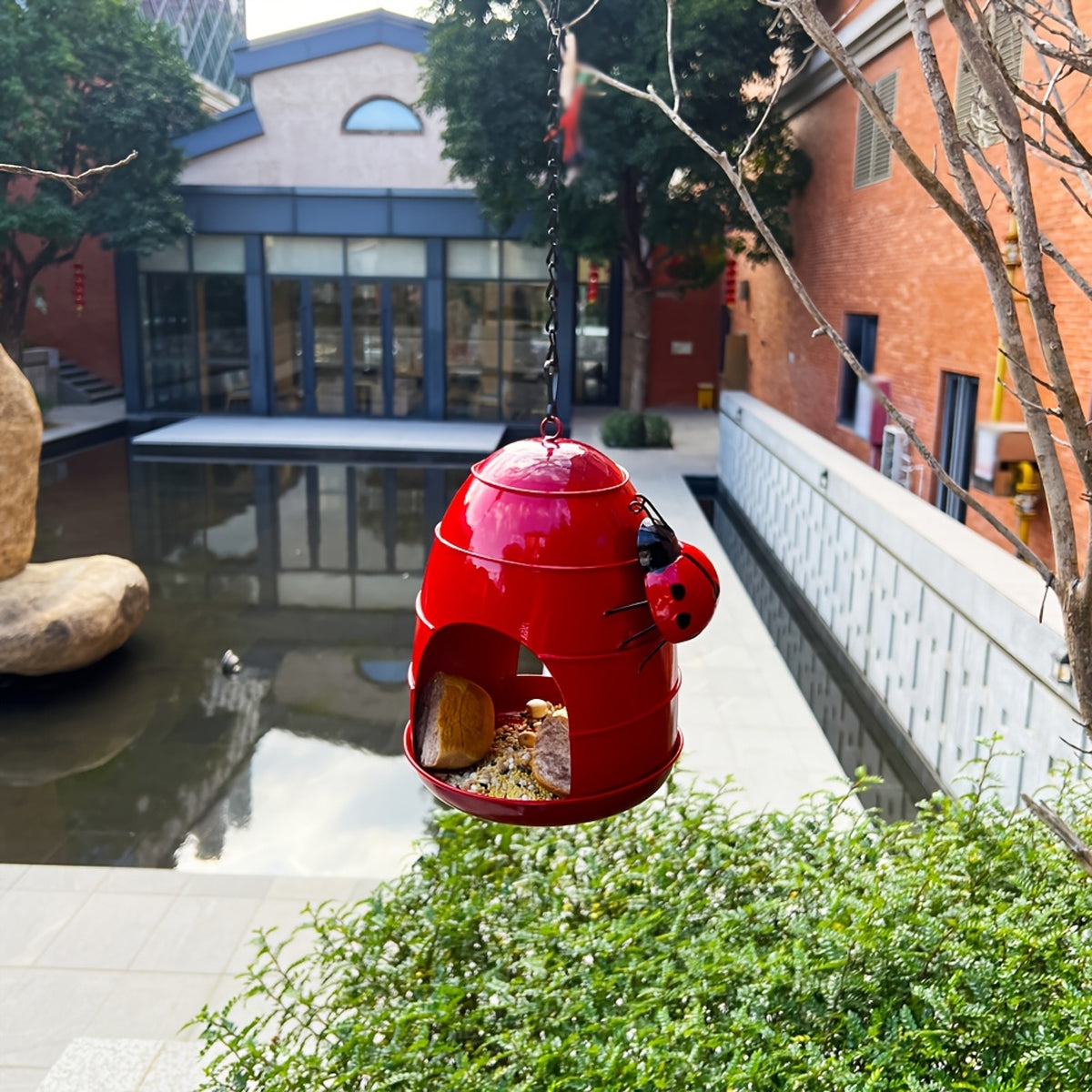 Hanging Outdoor Bird Feeder With Ladybug Design