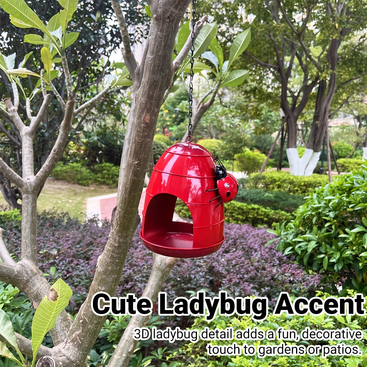 Hanging Outdoor Bird Feeder With Ladybug Design