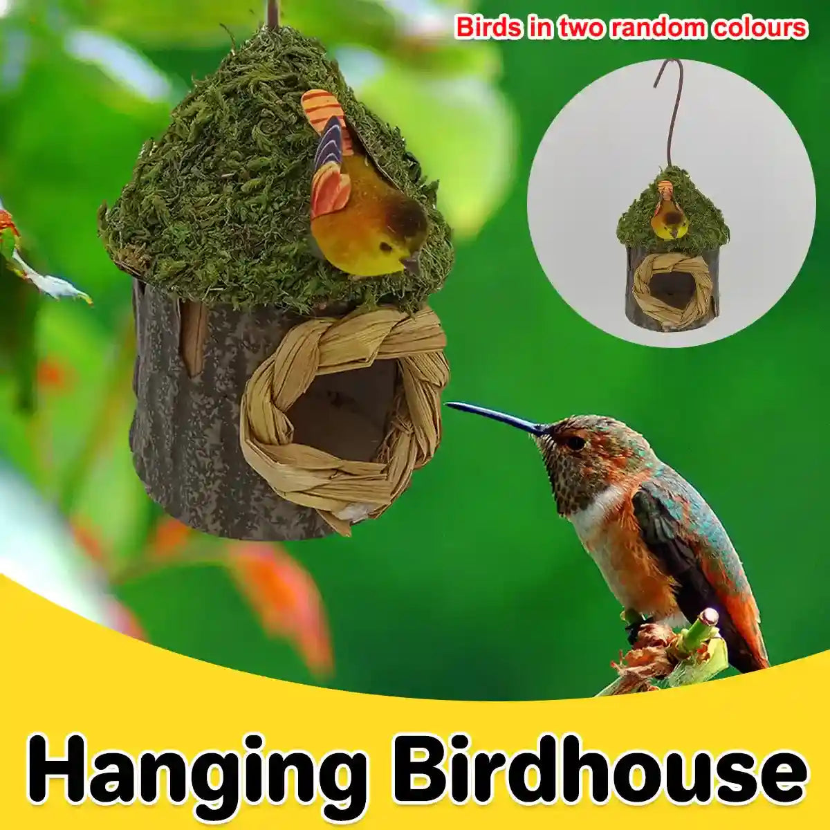 Whimsical Garden Decor with Hanging Birdhouse in Mushroom Style