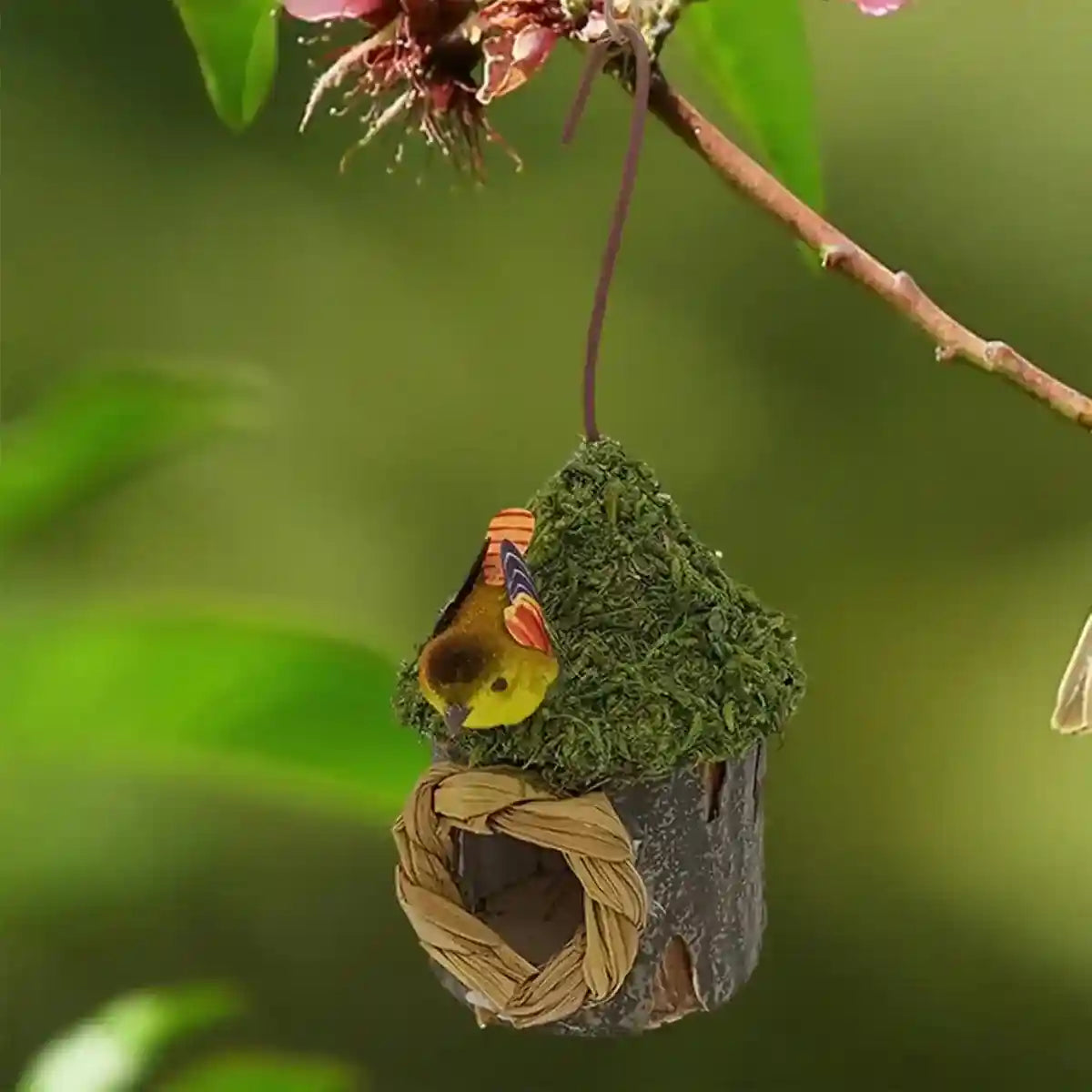 Whimsical Garden Decor with Hanging Birdhouse in Mushroom Style
