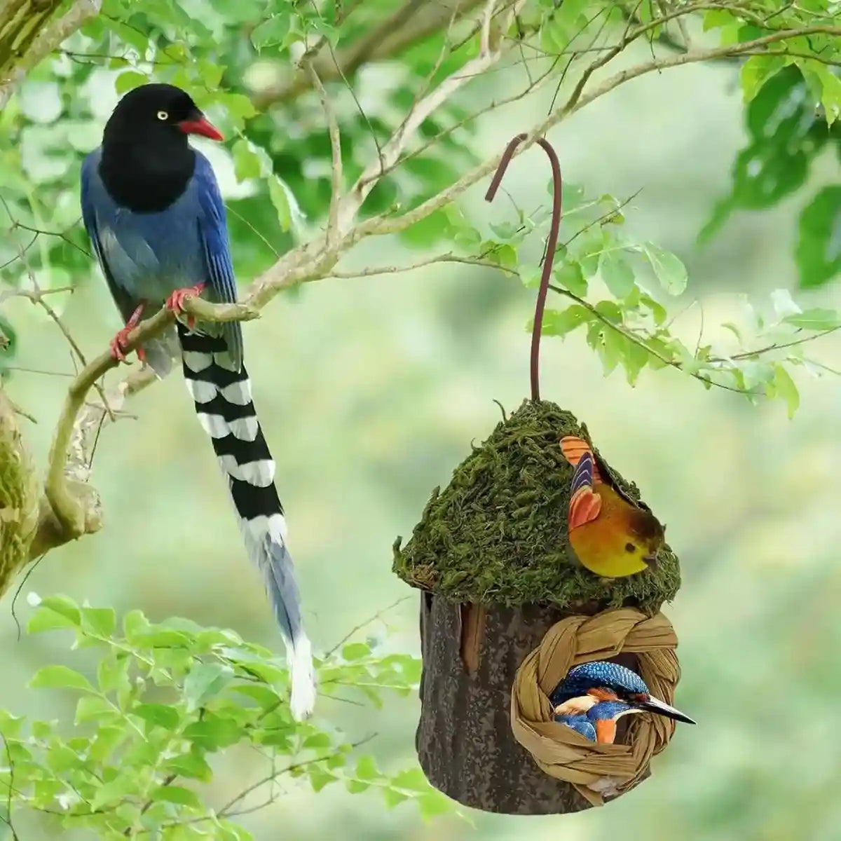 Whimsical Garden Decor with Hanging Birdhouse in Mushroom Style