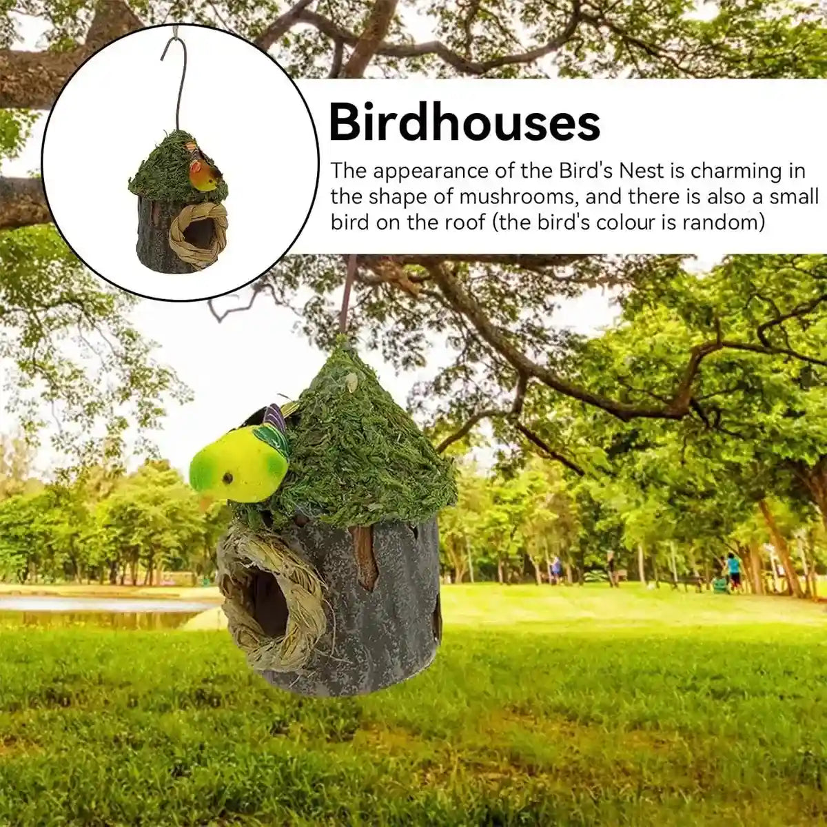 Whimsical Garden Decor with Hanging Birdhouse in Mushroom Style