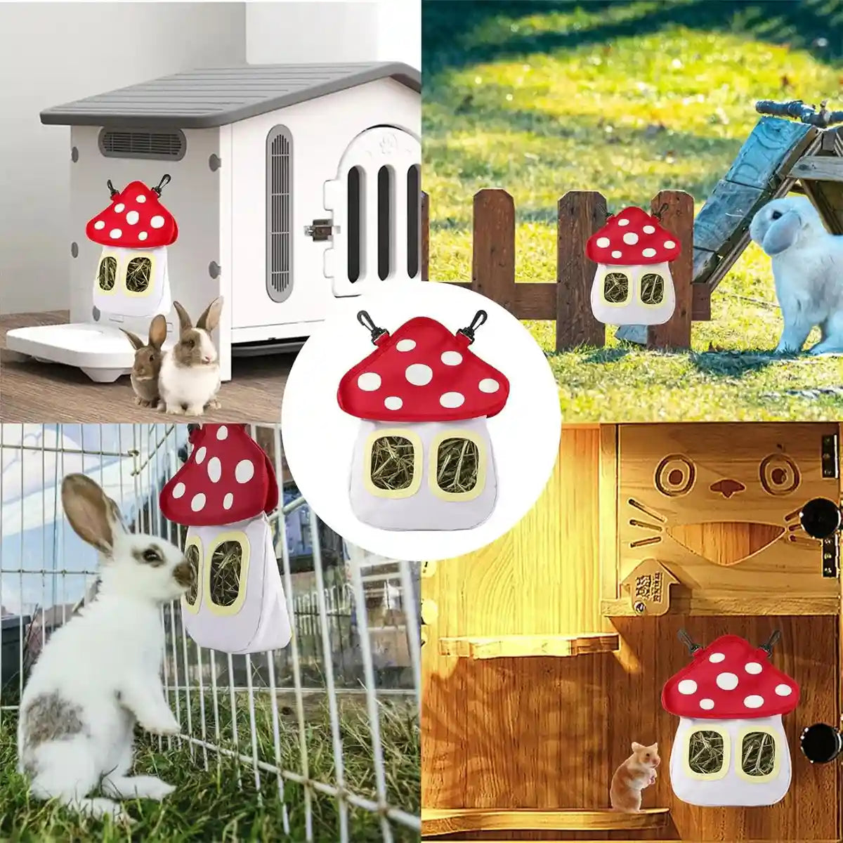 Hay Feeder Bag Cute Mushroom Rabbit Hay Feeder for Small Pets