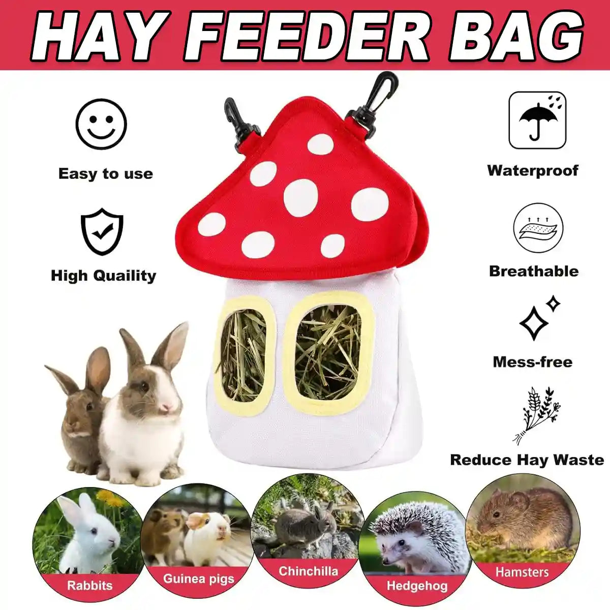 Hay Feeder Bag Cute Mushroom Rabbit Hay Feeder for Small Pets