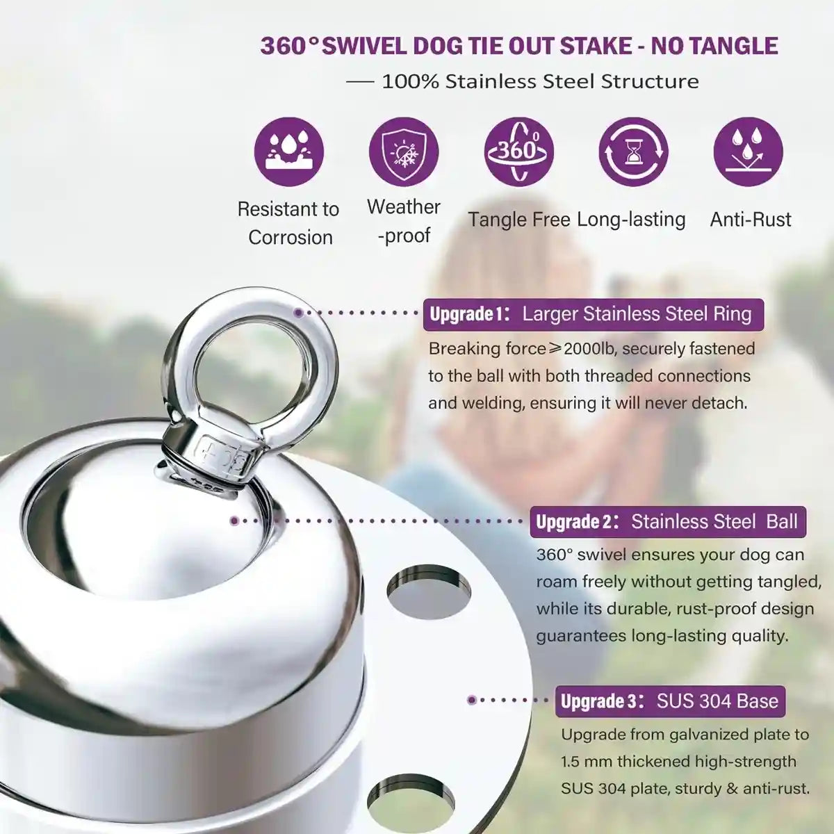Heavy Duty Dog Stake with 360 Degree Swivel Base