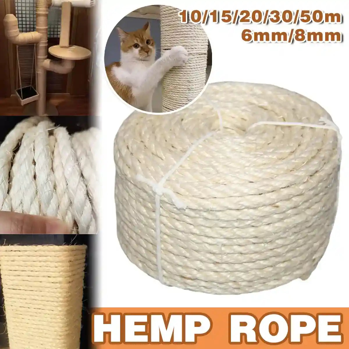 Natural Sisal Hemp Rope for Cat Scratching Crafts & Garden DIY