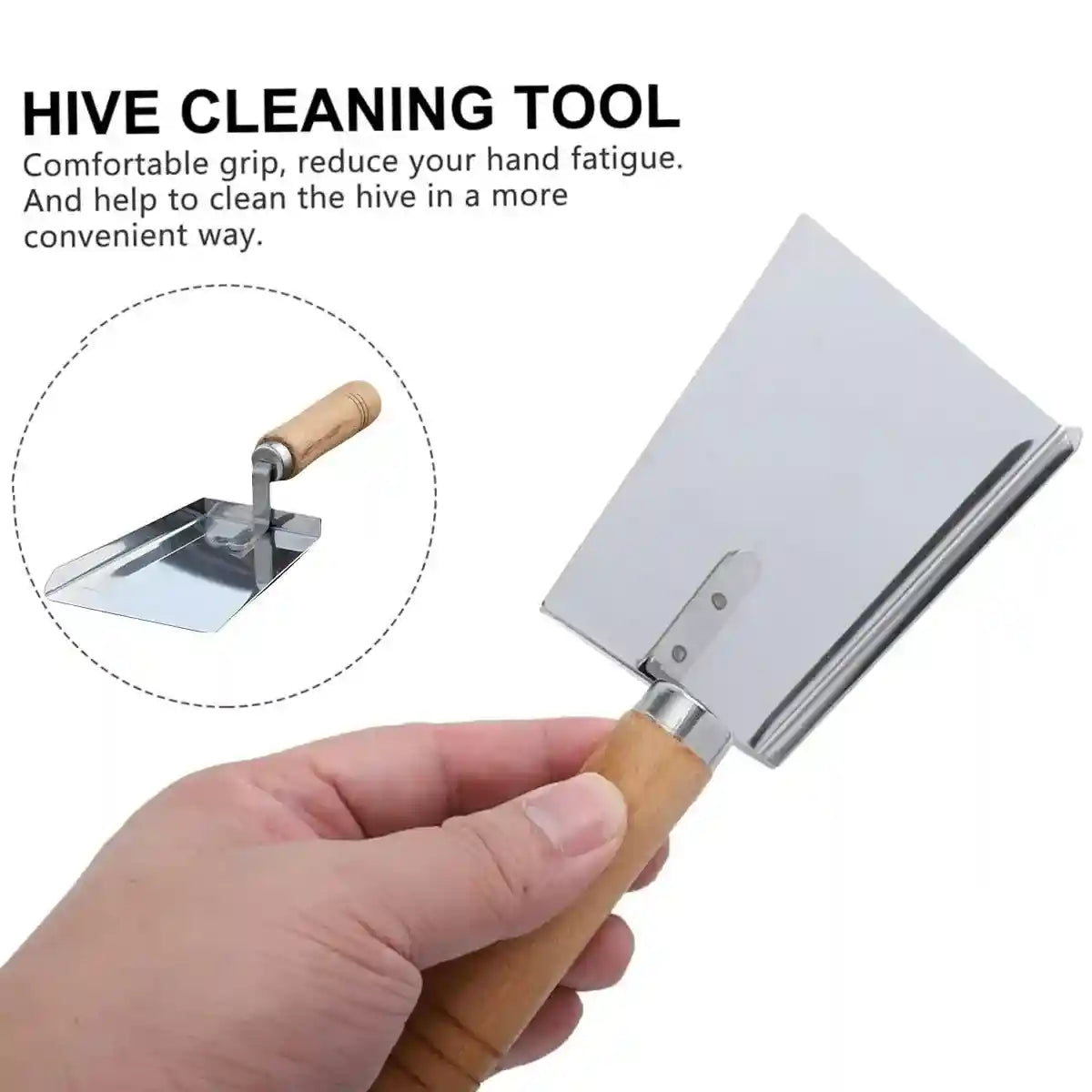 Stainless Steel Tool for Beehive Cleaning with Wooden Handle