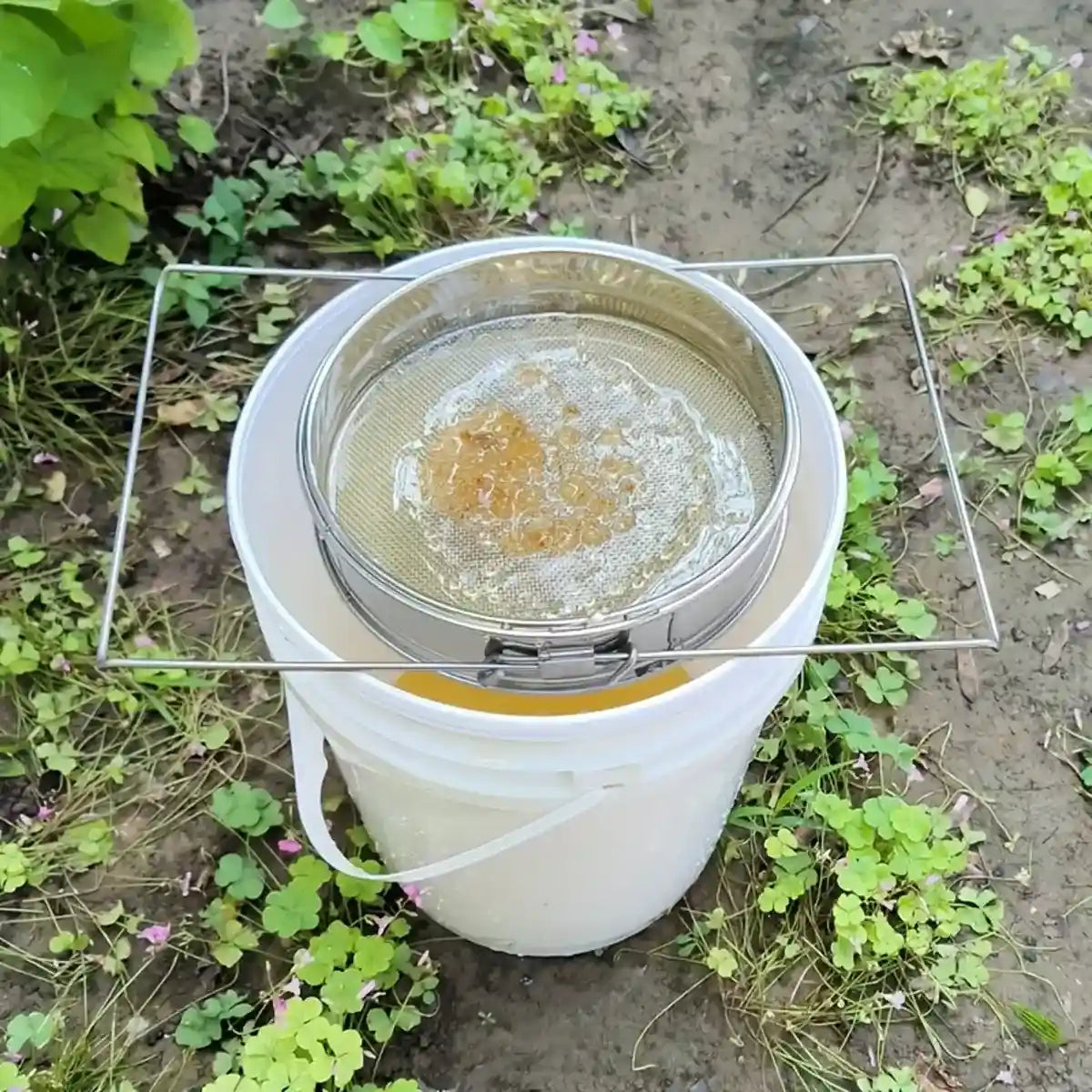 Double-Layer Stainless Steel Honey Strainer with Adjustable Stand
