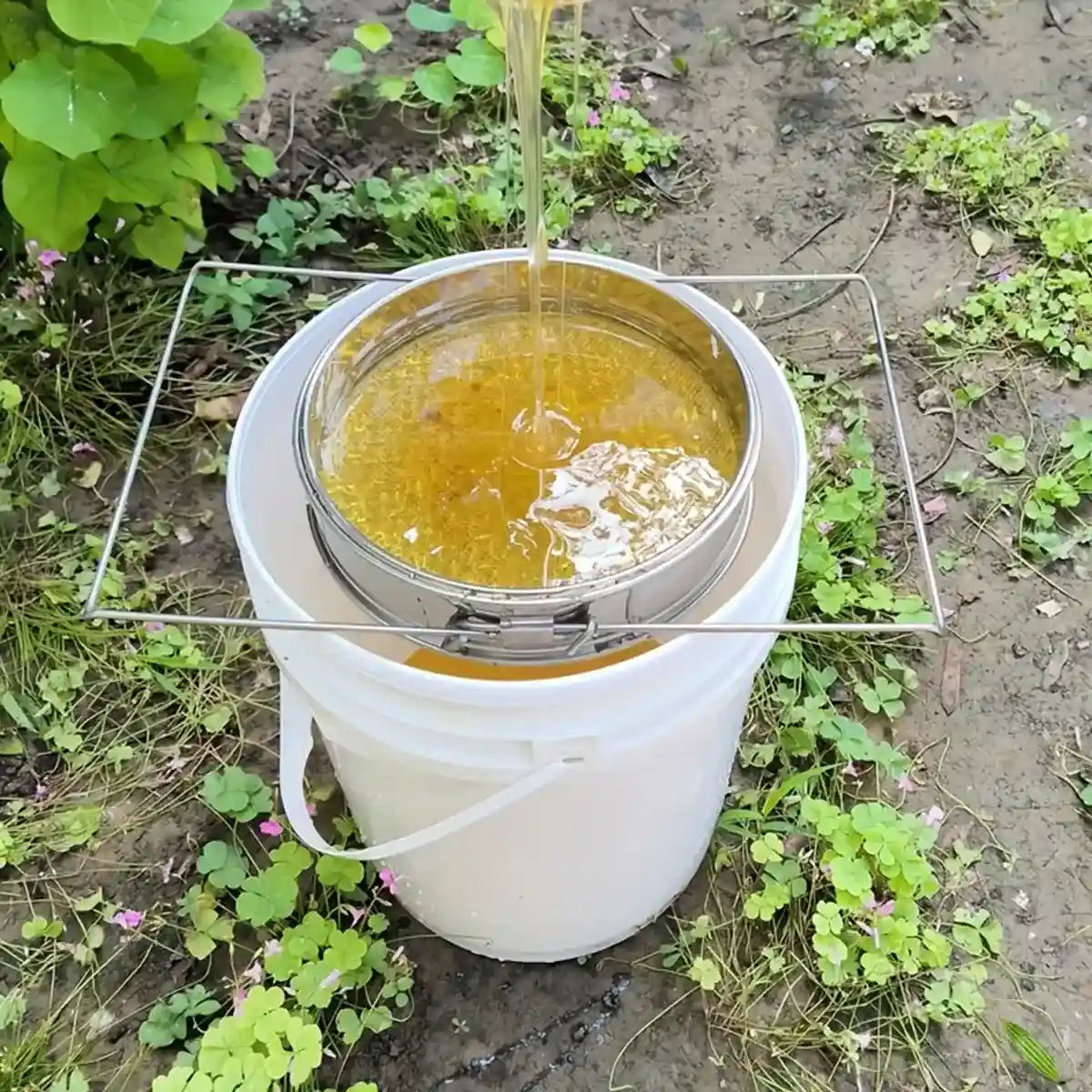 Double-Layer Stainless Steel Honey Strainer with Adjustable Stand