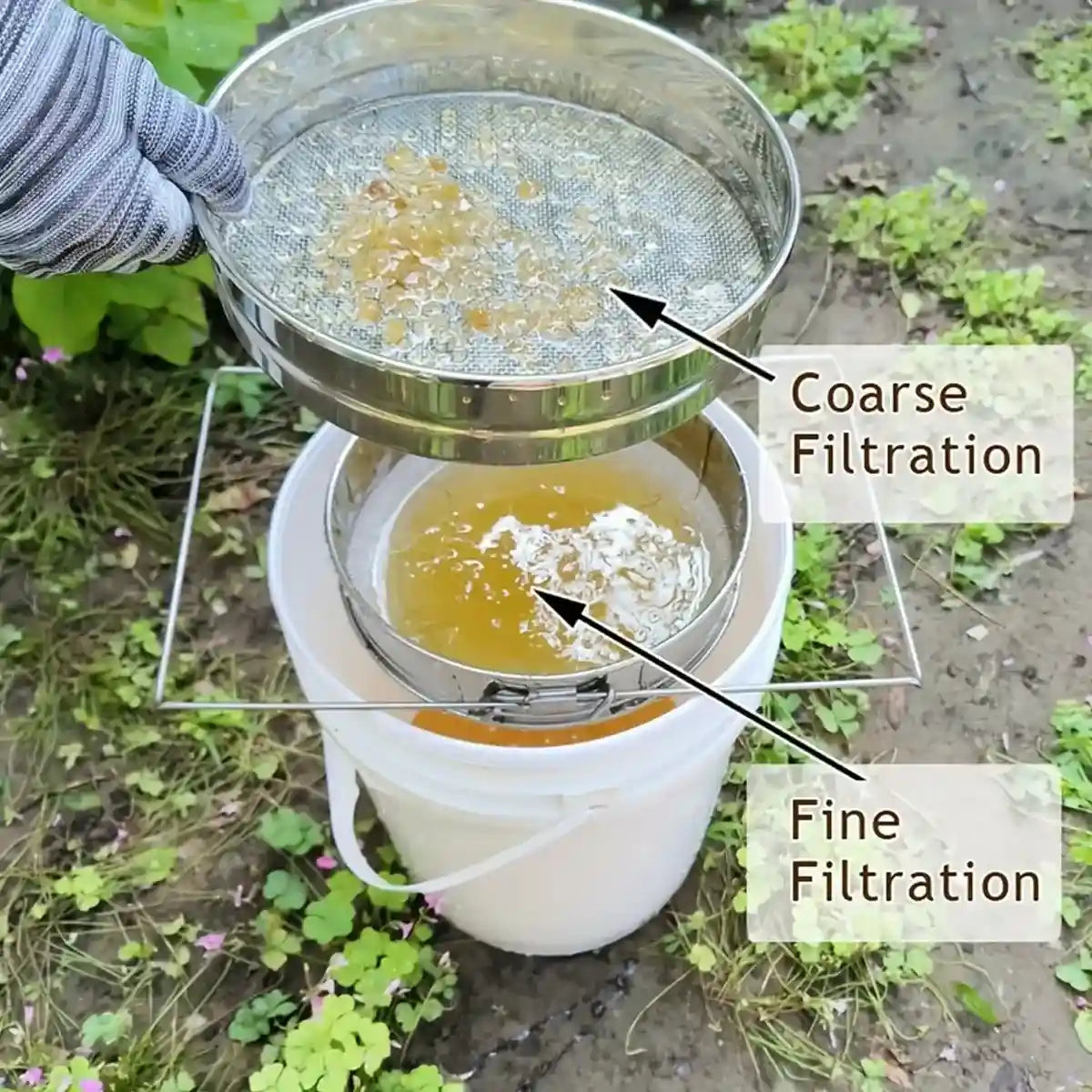 Double-Layer Stainless Steel Honey Strainer with Adjustable Stand