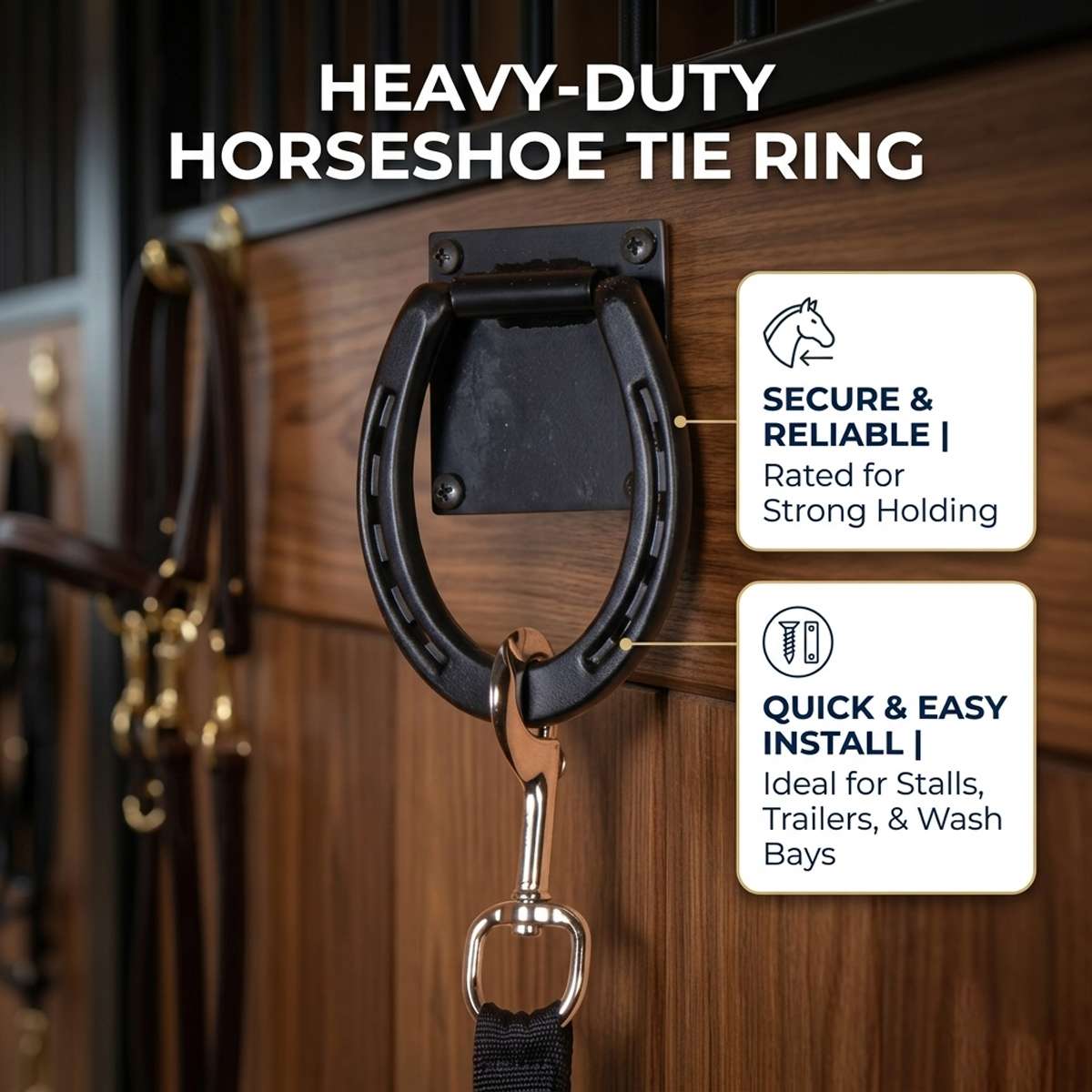 Horse Tie Ring - Horseshoe Cross Tie Stable Anchor