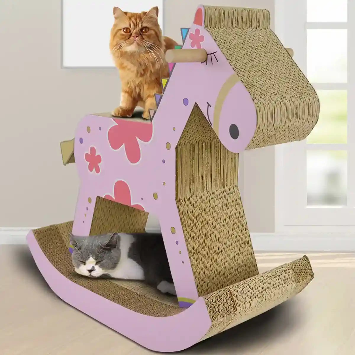 Horse-Shaped Cat Scratcher House Sakura Pink Corrugated Bed