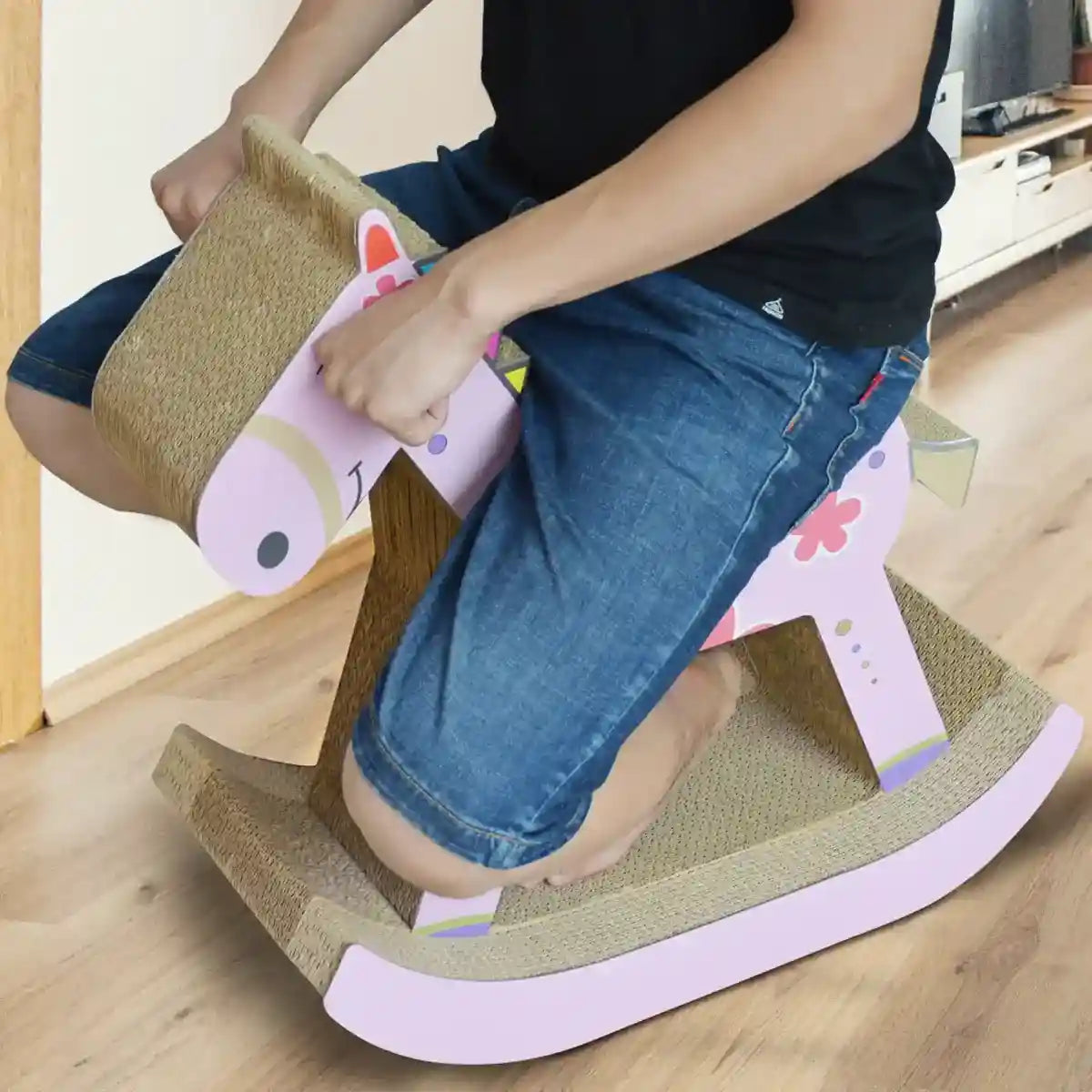 Horse-Shaped Cat Scratcher House Sakura Pink Corrugated Bed