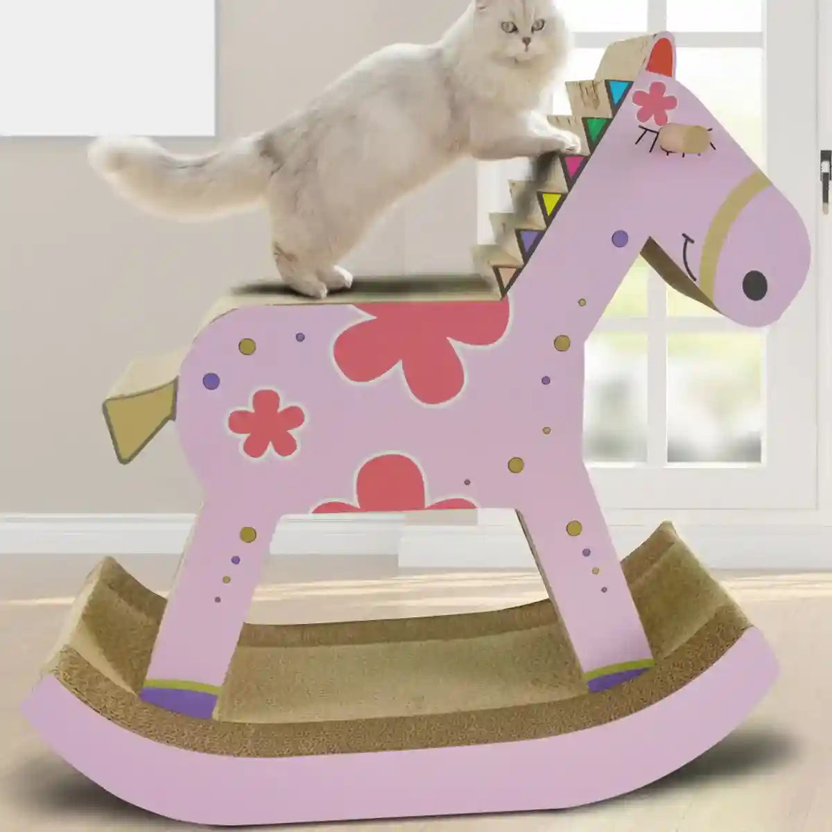 Horse-Shaped Cat Scratcher House Sakura Pink Corrugated Bed
