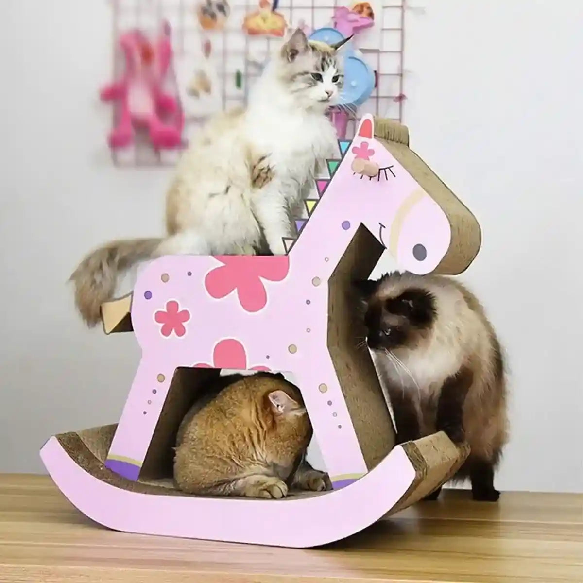 Horse-Shaped Cat Scratcher House Sakura Pink Corrugated Bed