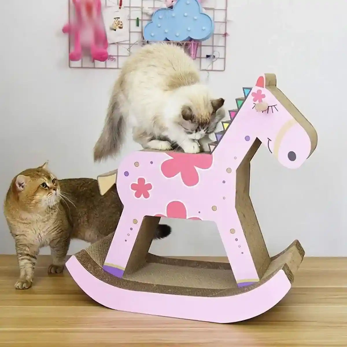 Horse-Shaped Cat Scratcher House Sakura Pink Corrugated Bed
