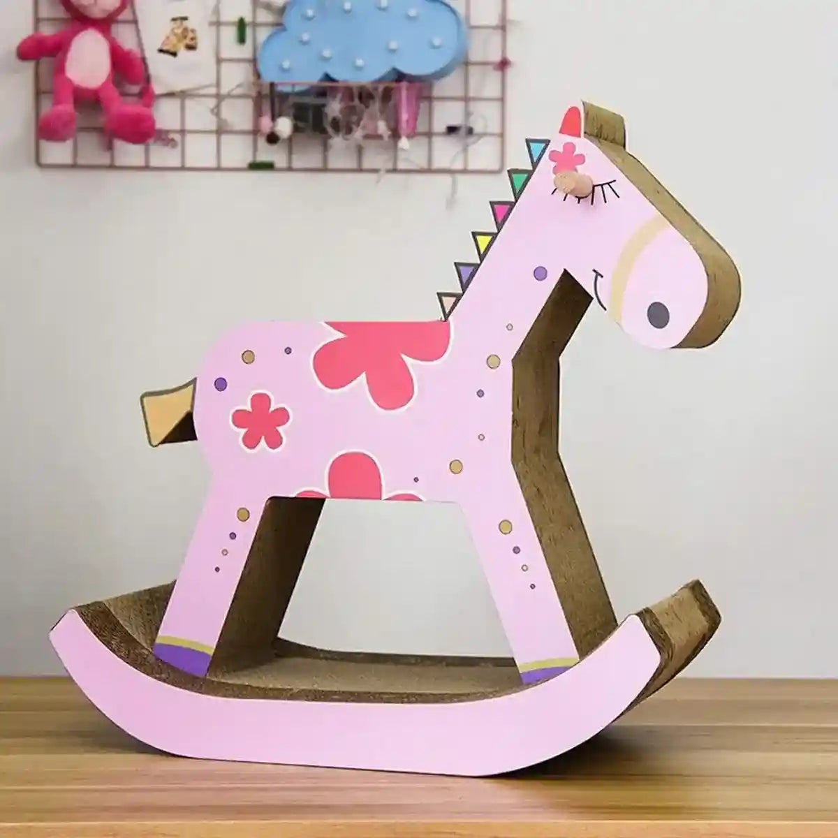 Horse-Shaped Cat Scratcher House Sakura Pink Corrugated Bed