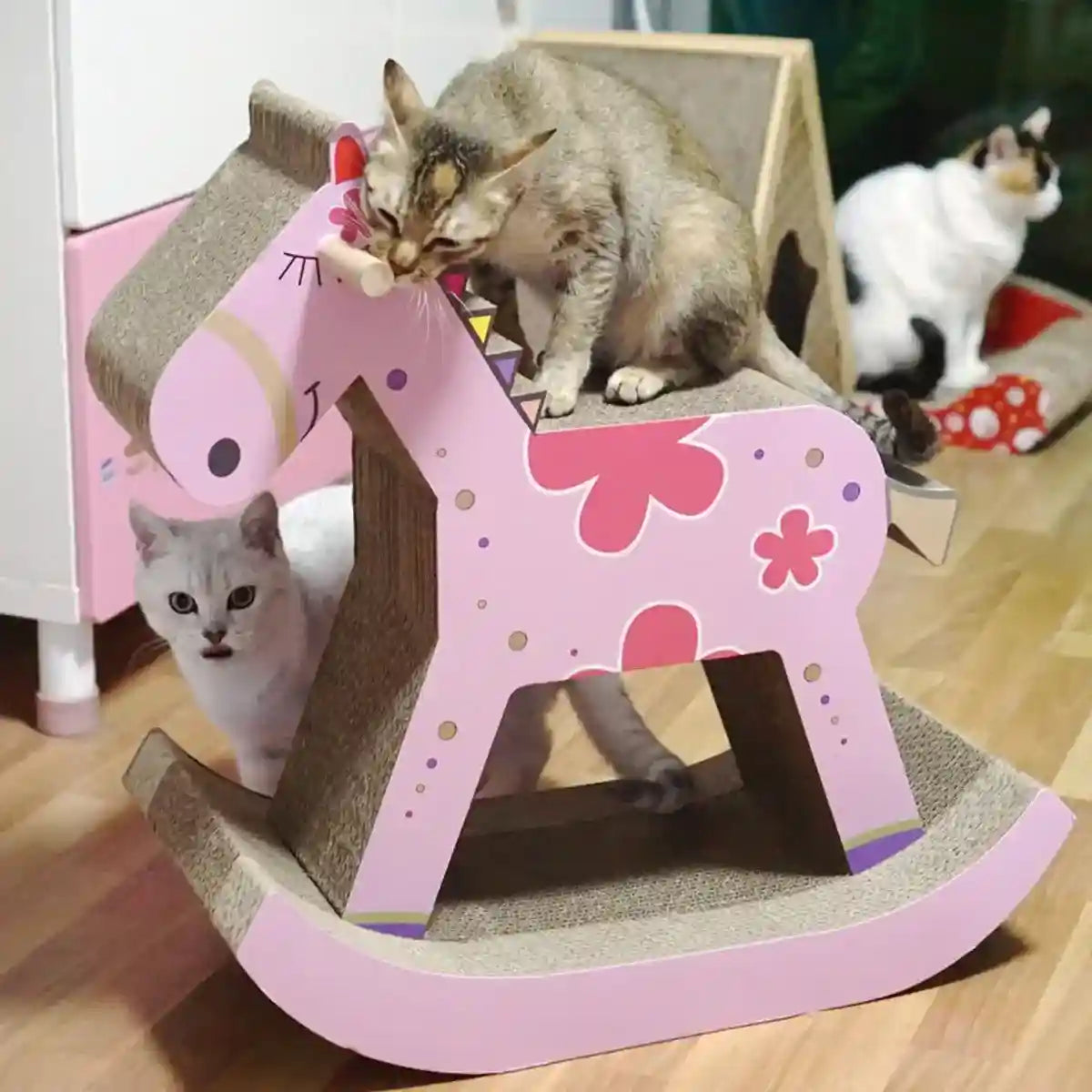 Horse-Shaped Cat Scratcher House Sakura Pink Corrugated Bed