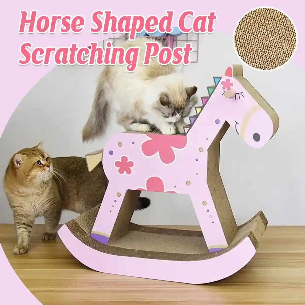 Horse-Shaped Cat Scratcher House Sakura Pink Corrugated Bed