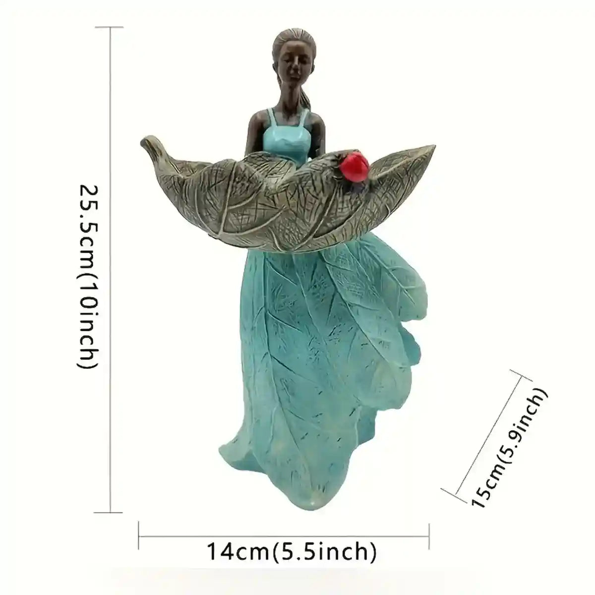 Decorative Resin Bird Feeder Girl Holding Leaf Bowl