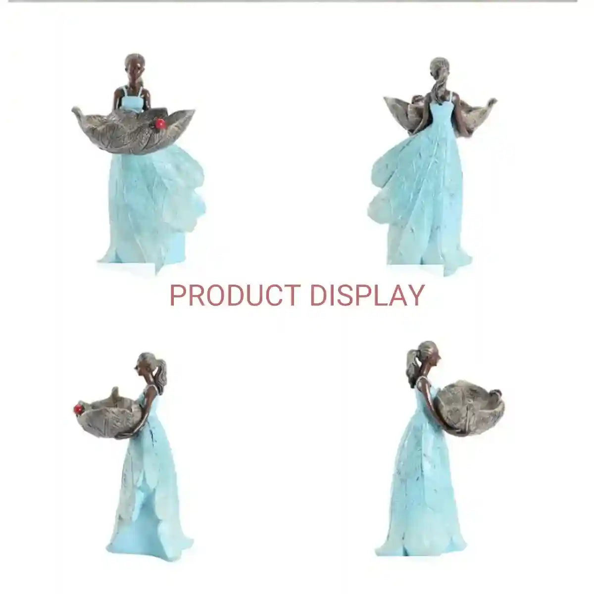 Decorative Resin Bird Feeder Girl Holding Leaf Bowl