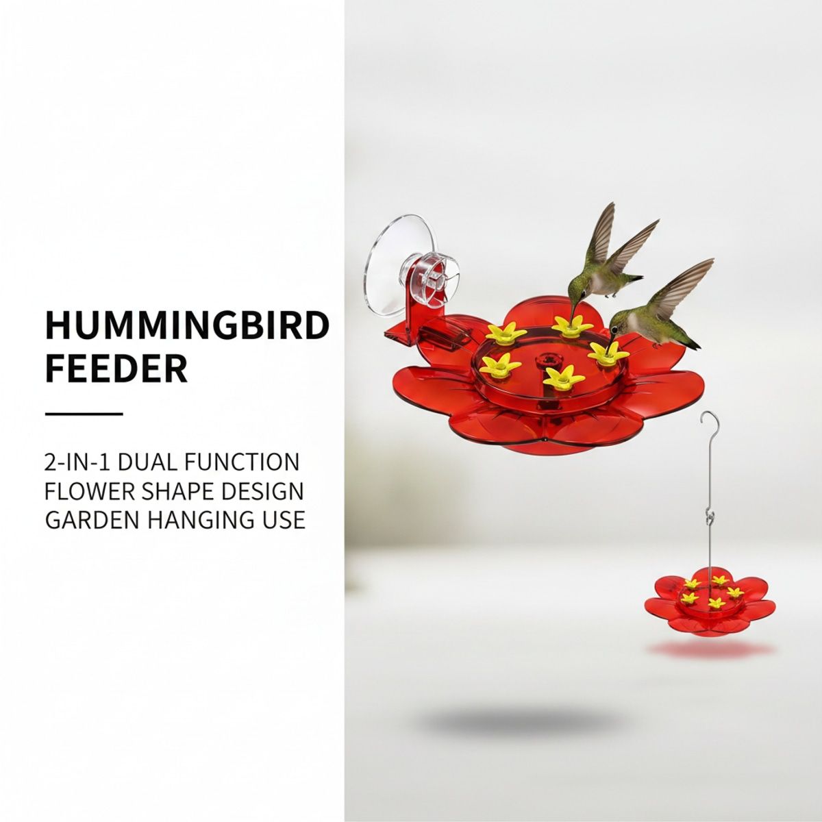 Red 2 in 1 Hanging Bird Feeder with Suction Cup