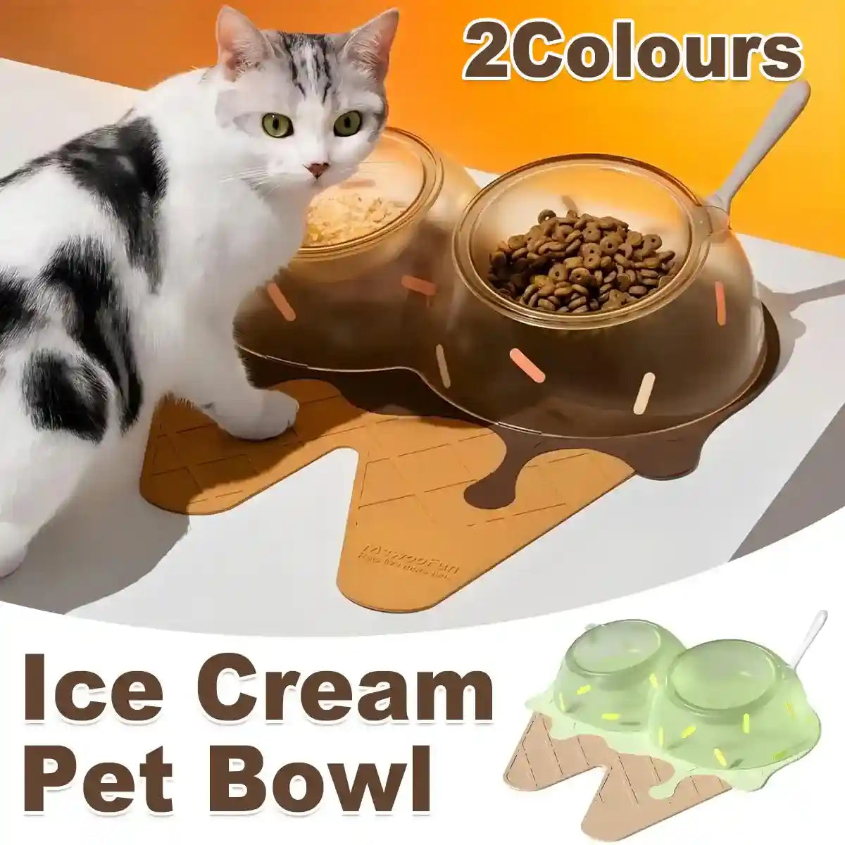 Ice Cream Shaped Tilted Pet Bowl Set for Cats and Small Dogs