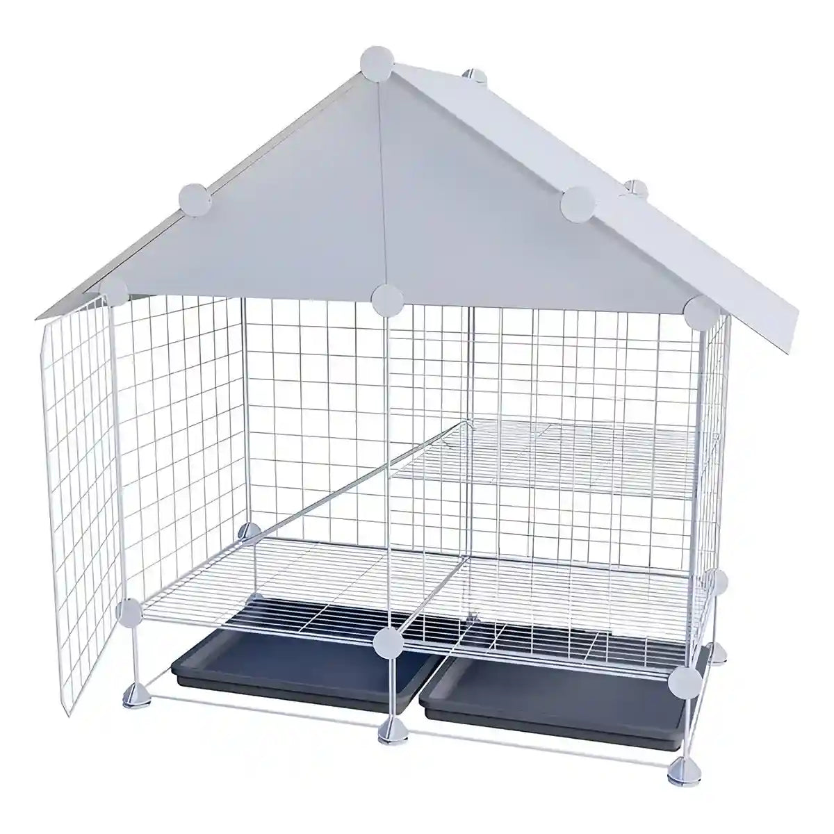 Small Pet Double Villa Cage Two-Tier Metal Habitat for Rabbits