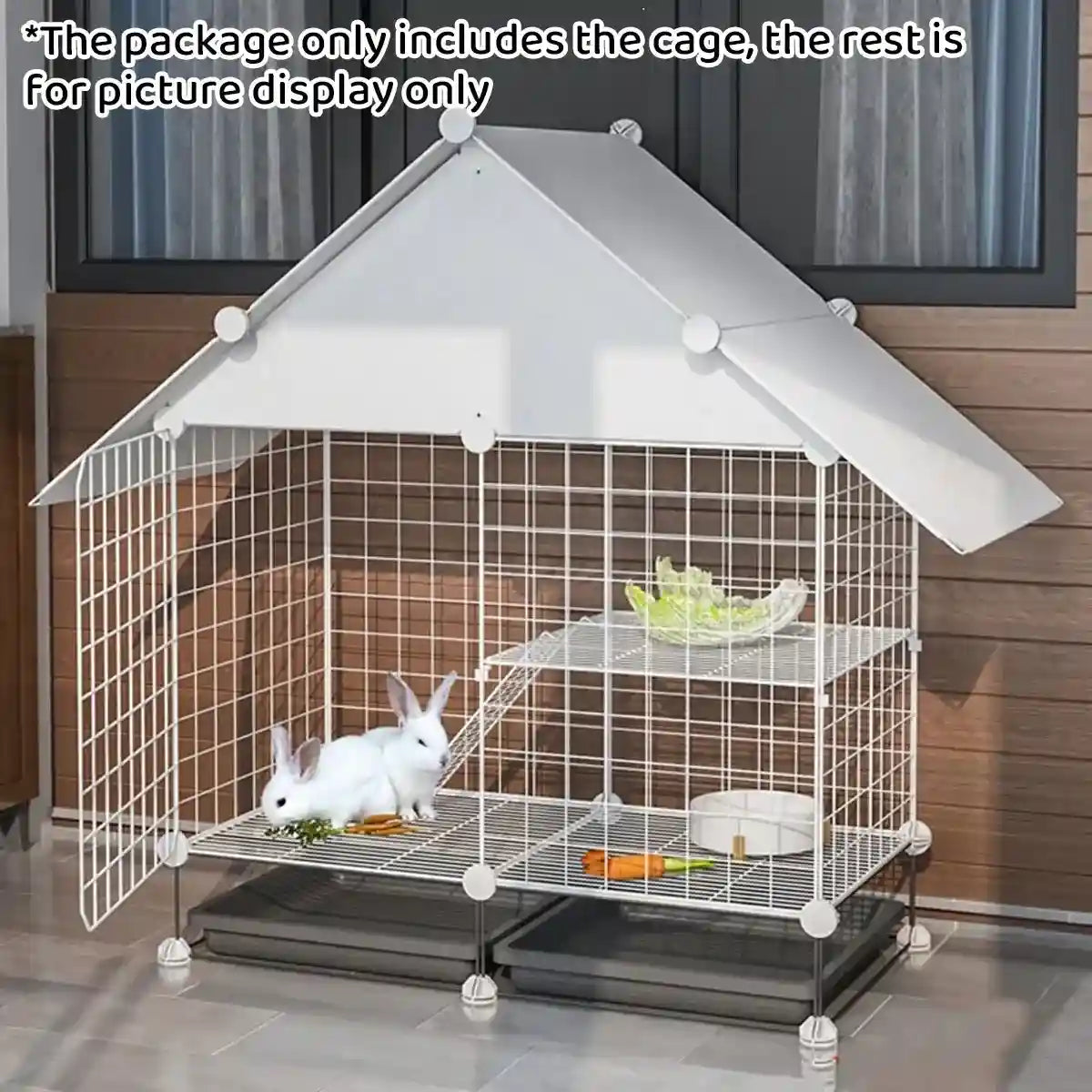 Small Pet Double Villa Cage Two-Tier Metal Habitat for Rabbits