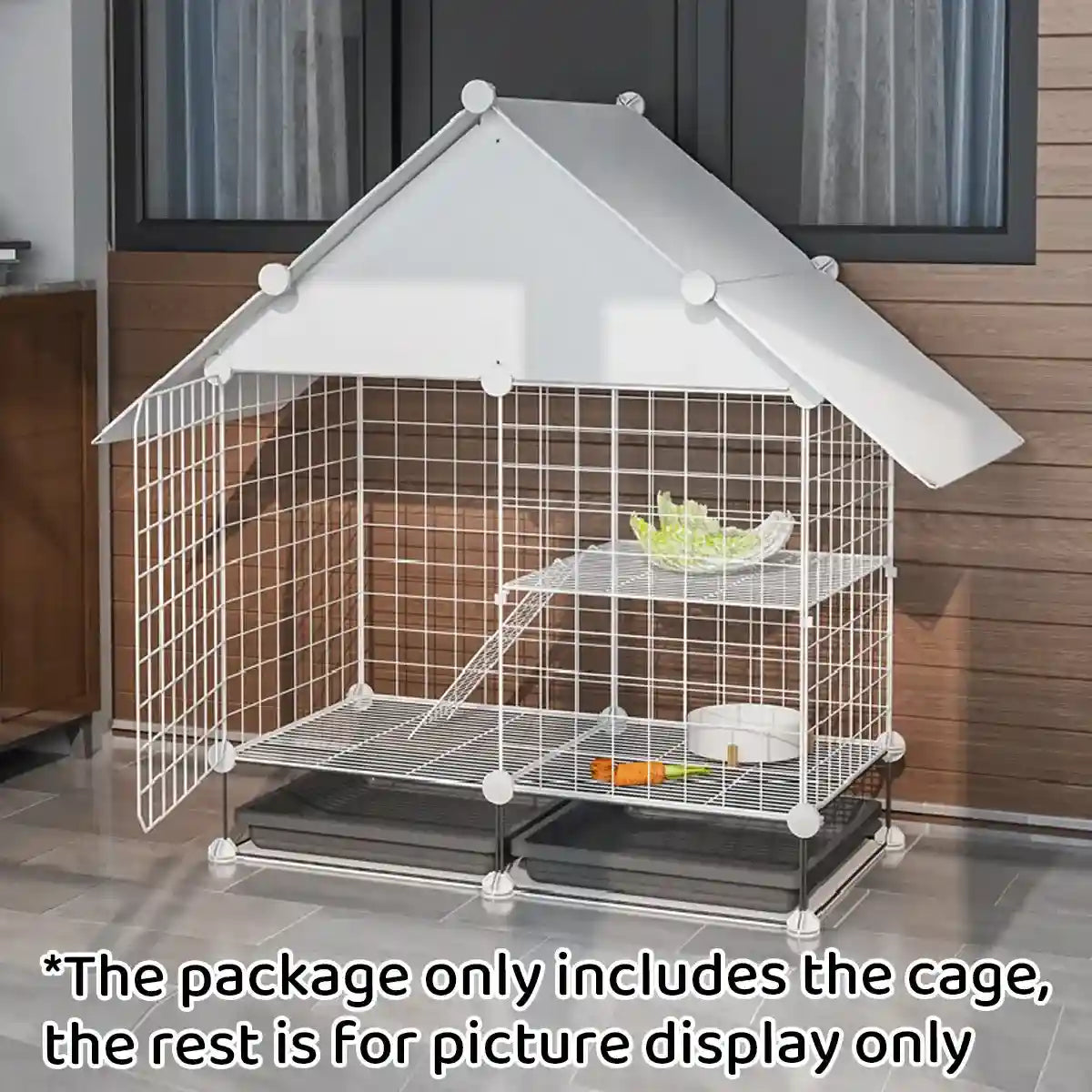 Small Pet Double Villa Cage Two-Tier Metal Habitat for Rabbits