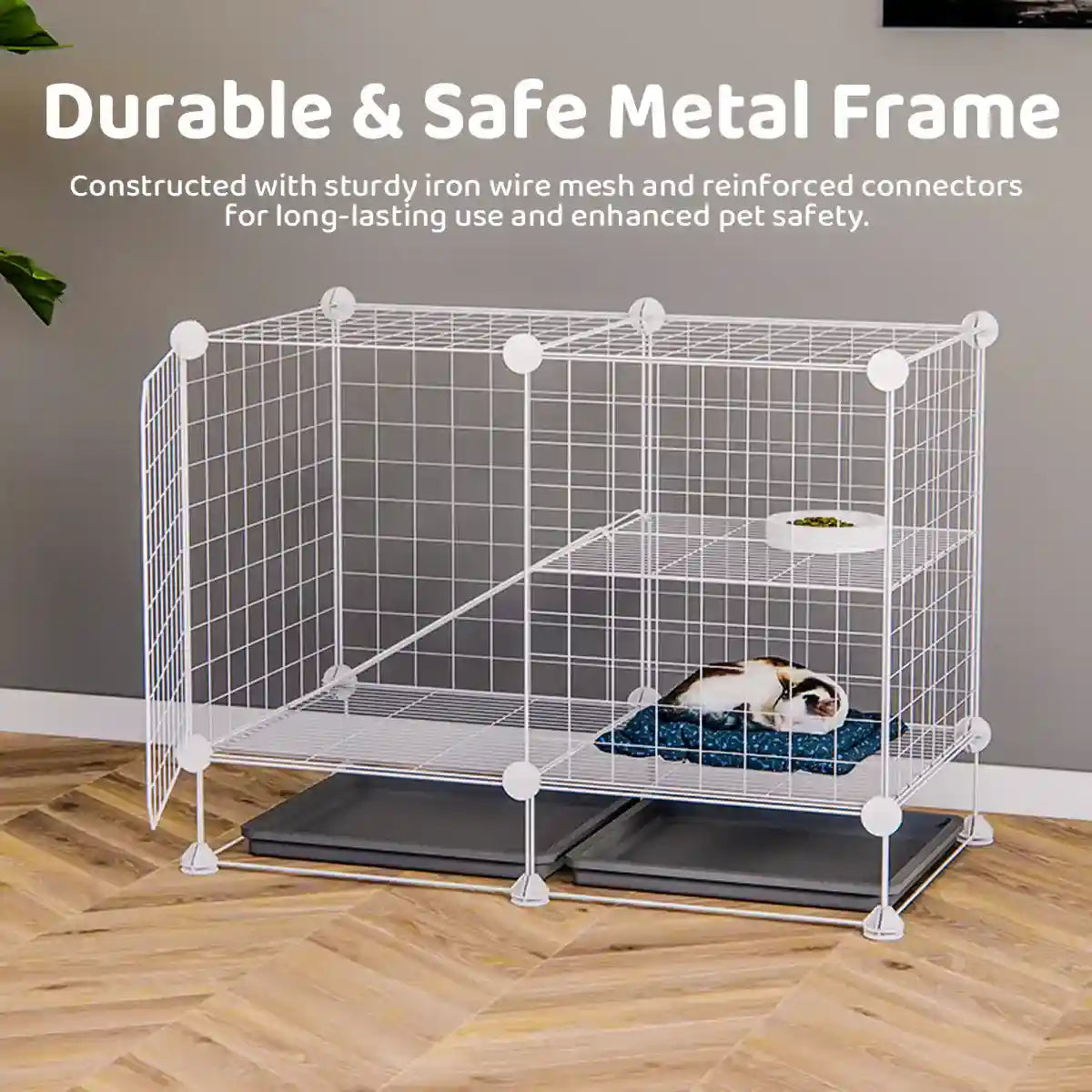 Small Pet Double Villa Cage Two-Tier Metal Habitat for Rabbits