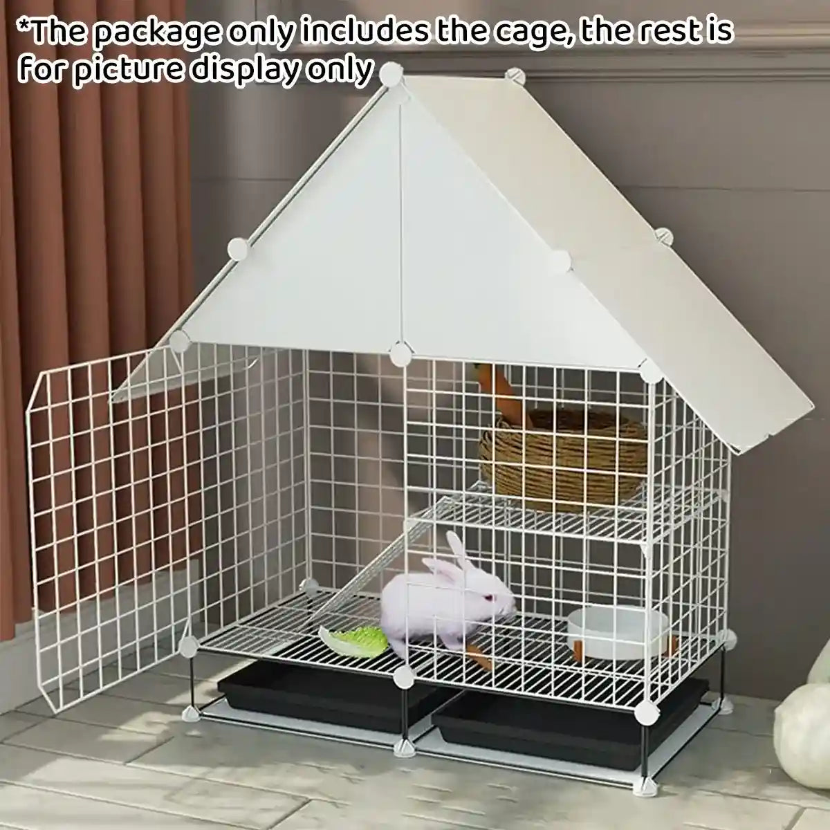 Small Pet Double Villa Cage Two-Tier Metal Habitat for Rabbits